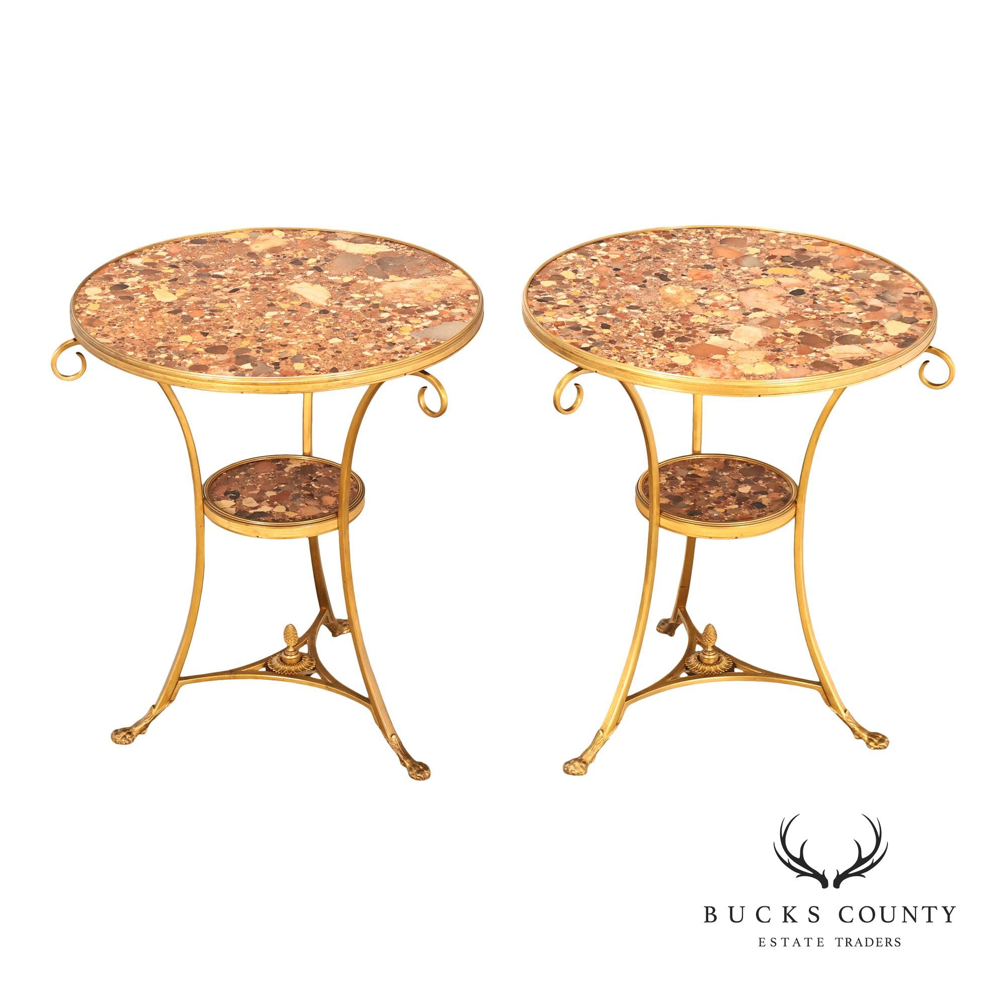 Neoclassical Style Pair of Marble Top Gueridon Side Tables