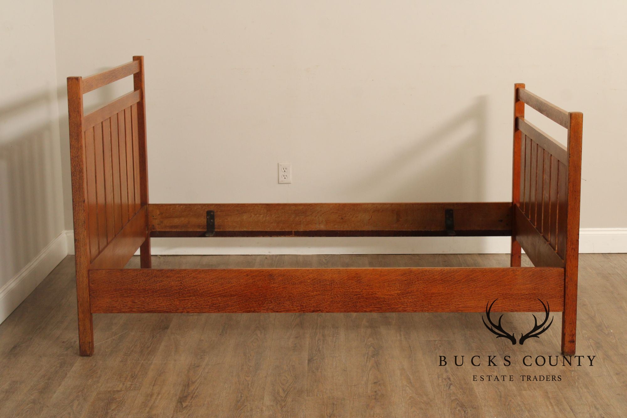 L & JG Stickley Antique Mission Full Size Oak Slat Bed