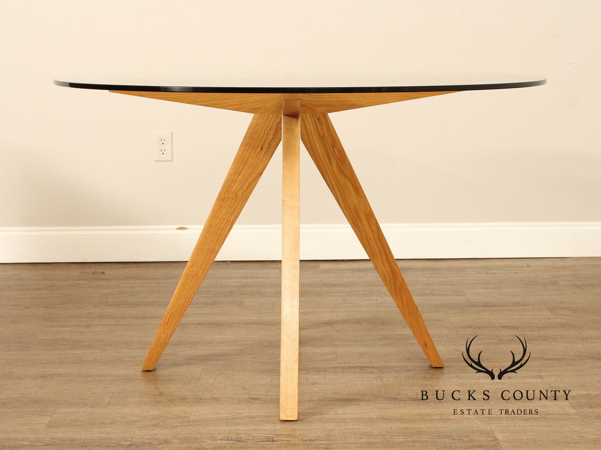 Mid Century Modern Style Glass Top Oak Dining Table