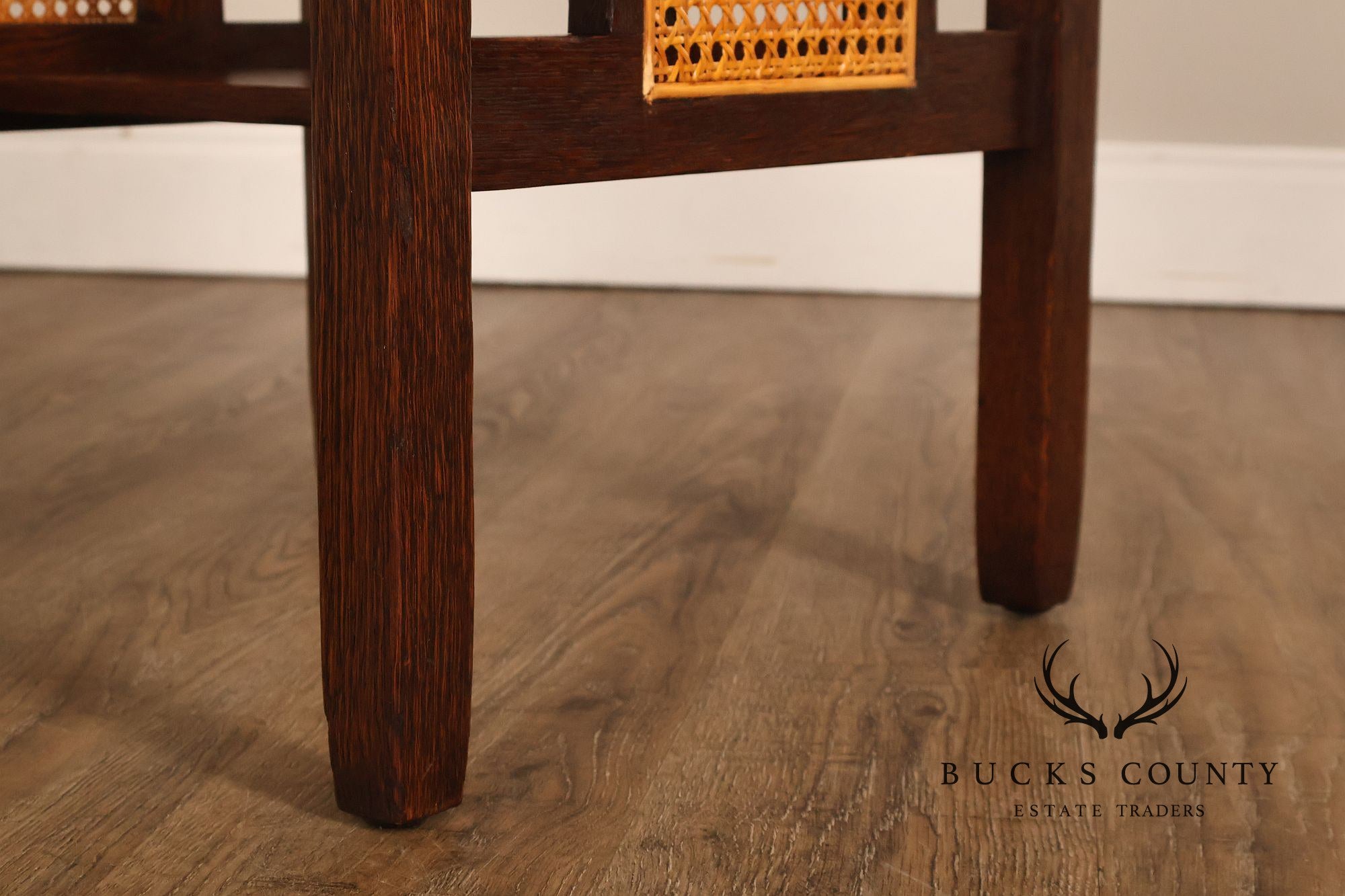 Antique Stickley Brothers Arts & Crafts Oak Side Table With Cane Panels