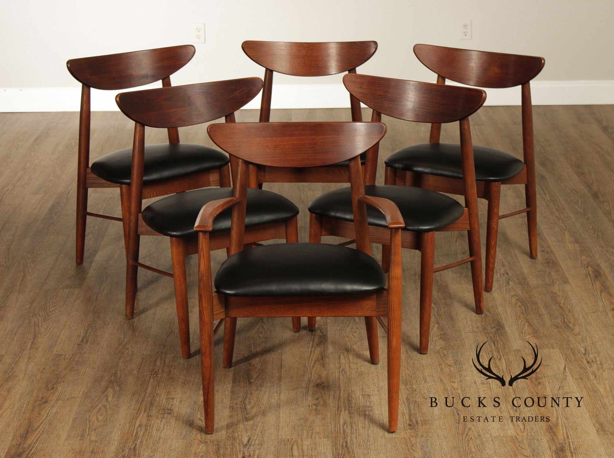 Stanley Furniture Mid Century Modern Walnut Set Of Six Dining Chairs