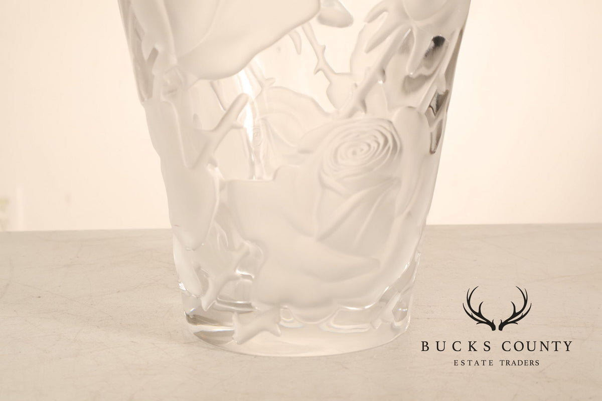 Lalique 'Ispahan' Rose Pattern Glass Vase