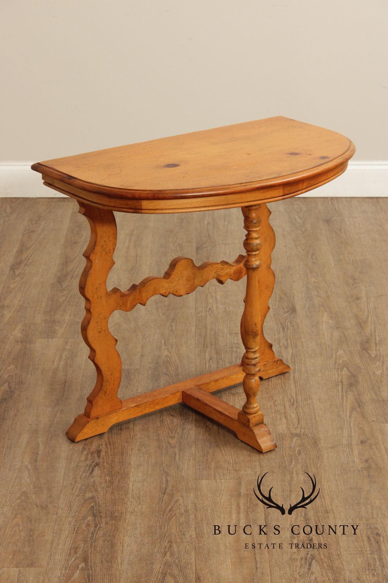 Spanish Baroque Style Pine Demilune Hall Table