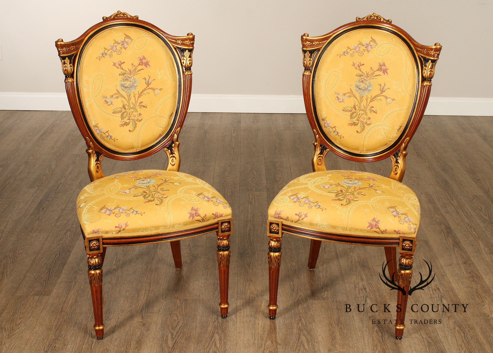 Italian Regency Style Pair of Partial Gilt Side Chairs