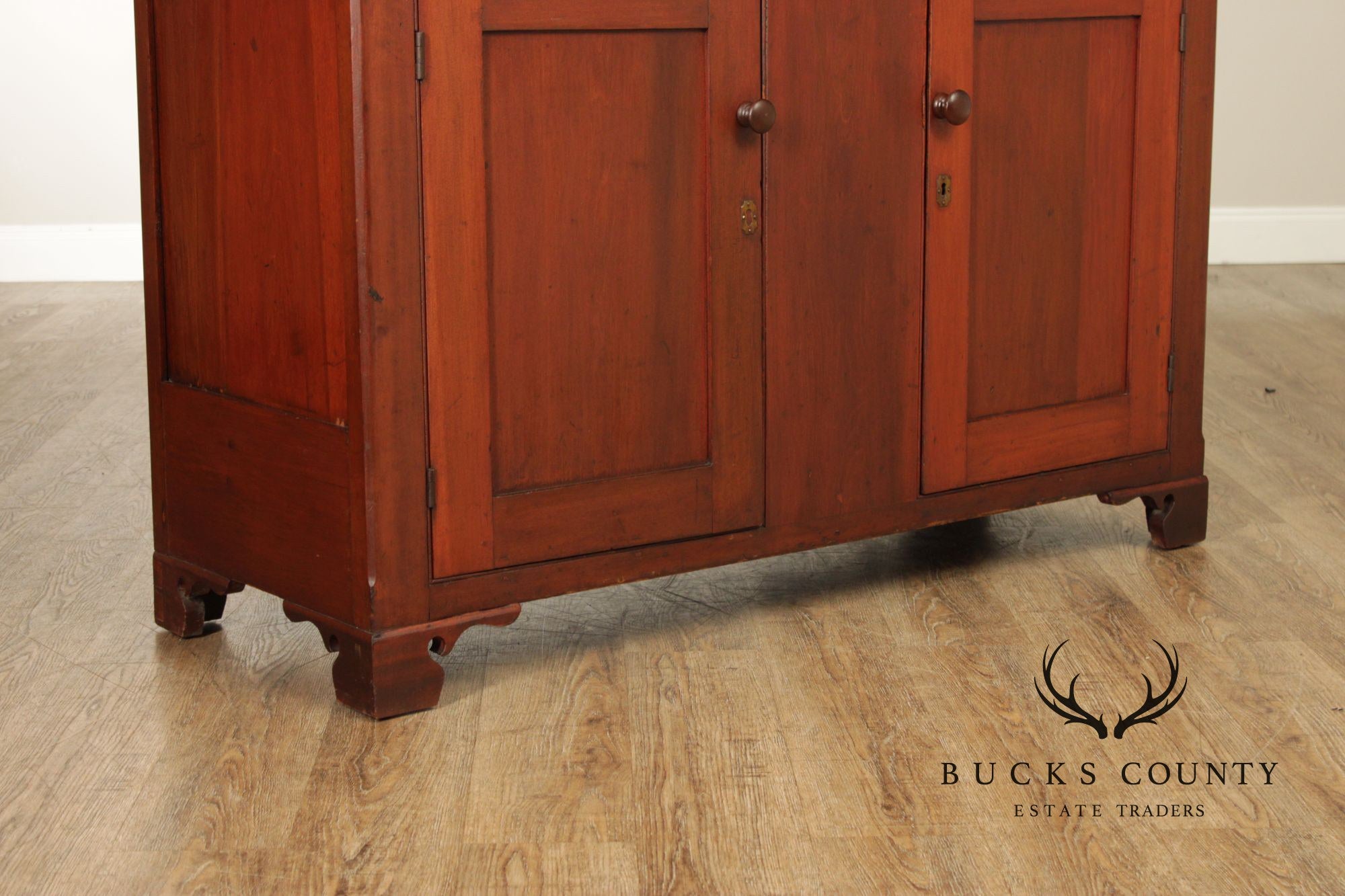 Antique American Cherry Dutch Cupboard Two Piece Hutch Cabinet