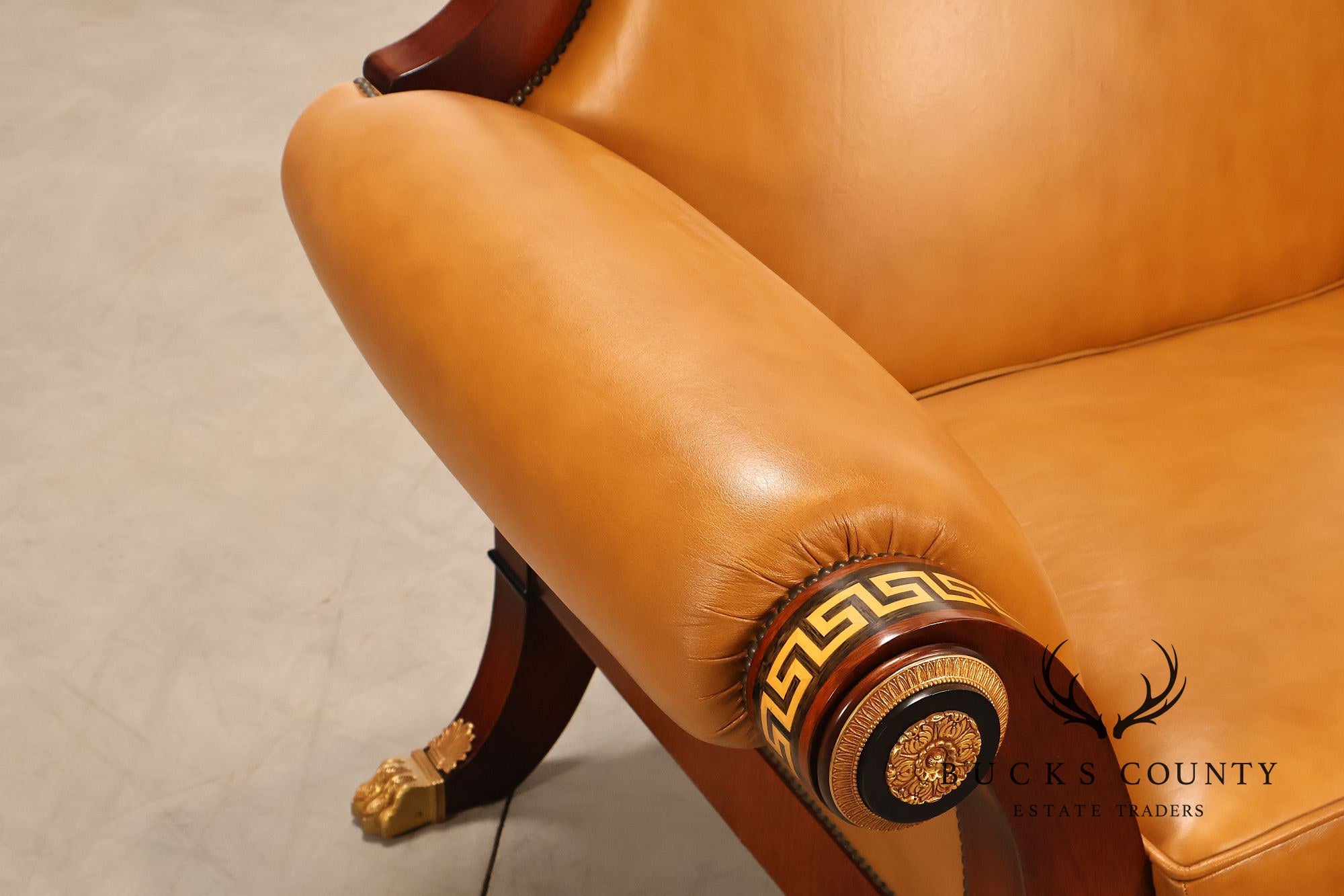 Empire Style Mahogany And Leather Armchair With Gilt Bronze Mounts