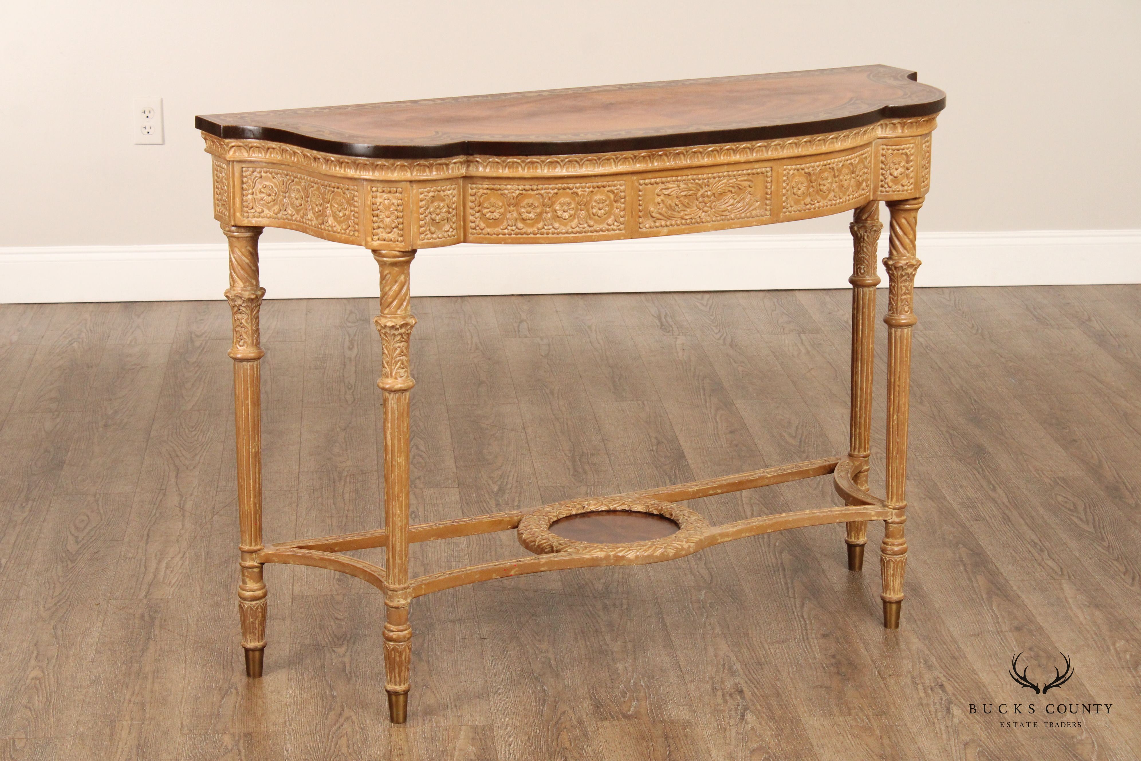 Theodore Alexander Italian Style Marquetry Inlaid Console Table