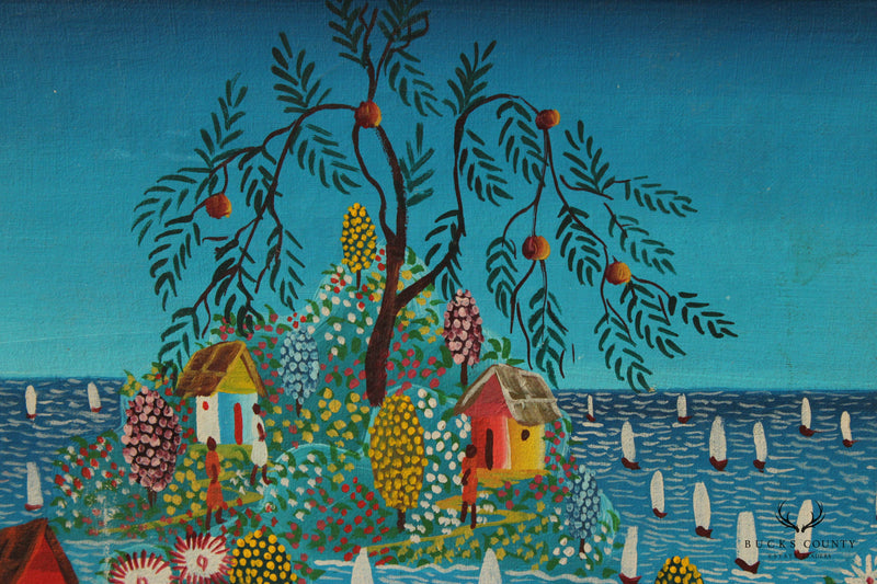Harold St. Jean Haitian Seaside Village Oil Painting