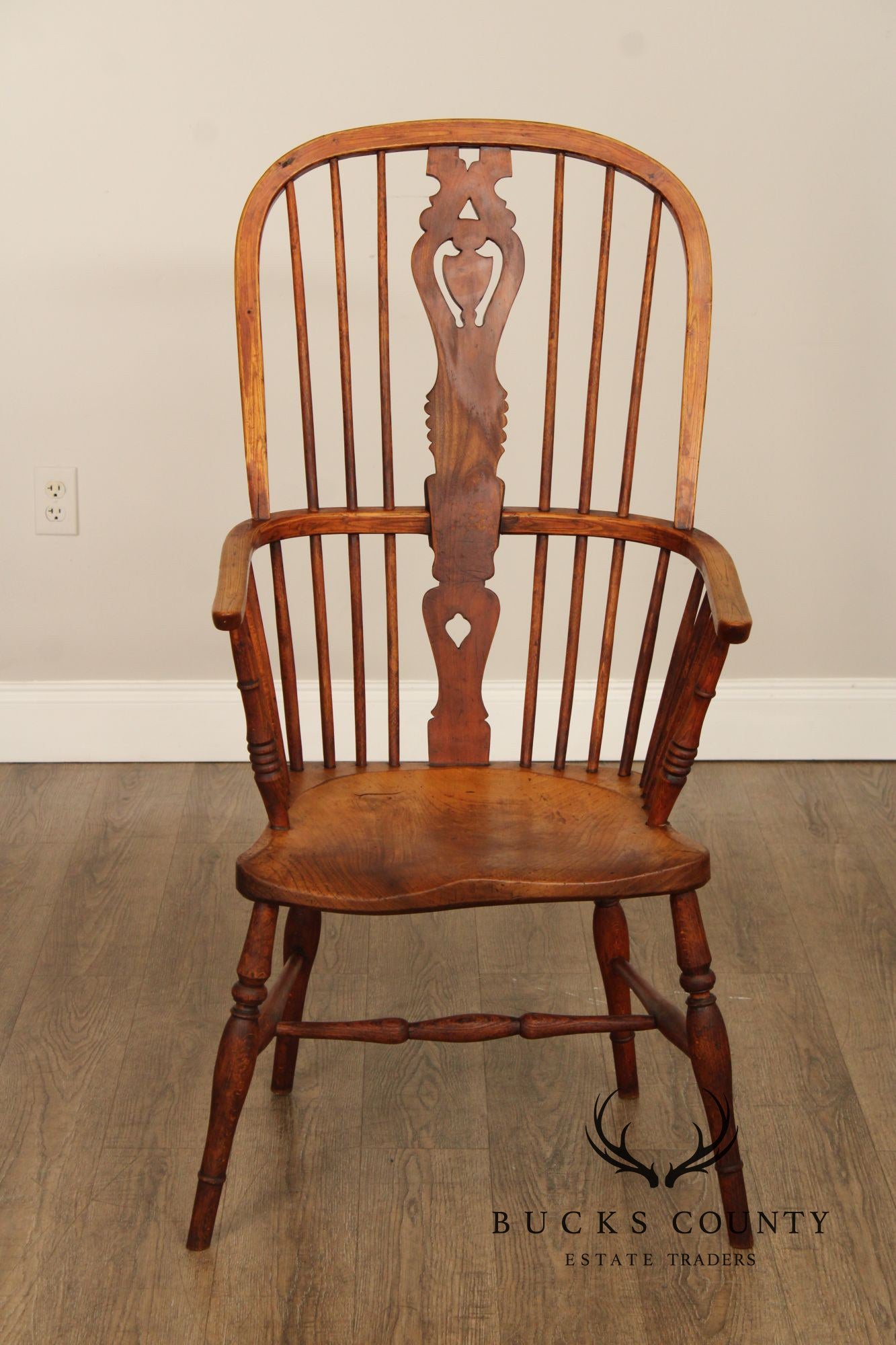 Antique Windsor Style High Back Armchair With Saddle Seat