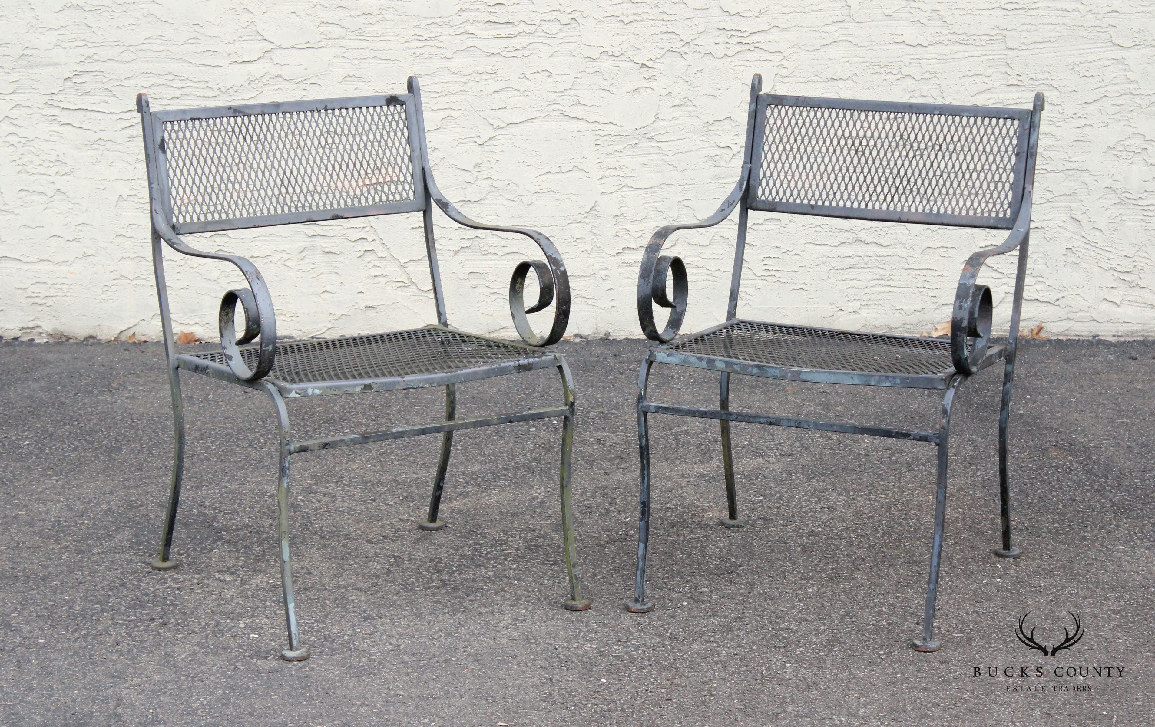 Vintage Pair of Wrought Iron Outdoor Garden Armchairs