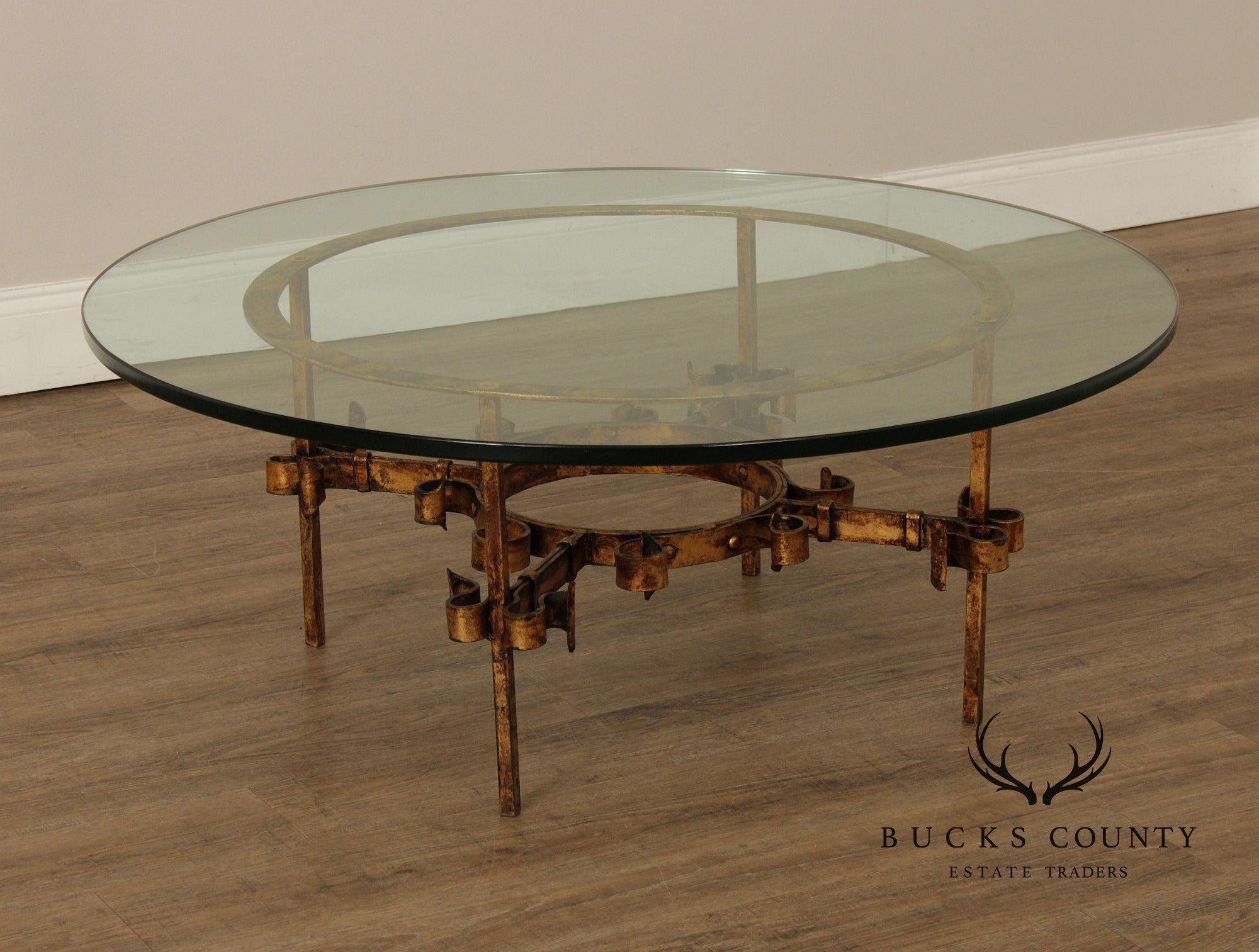 Vintage Wrought Iron Round Glass Top Coffee Table