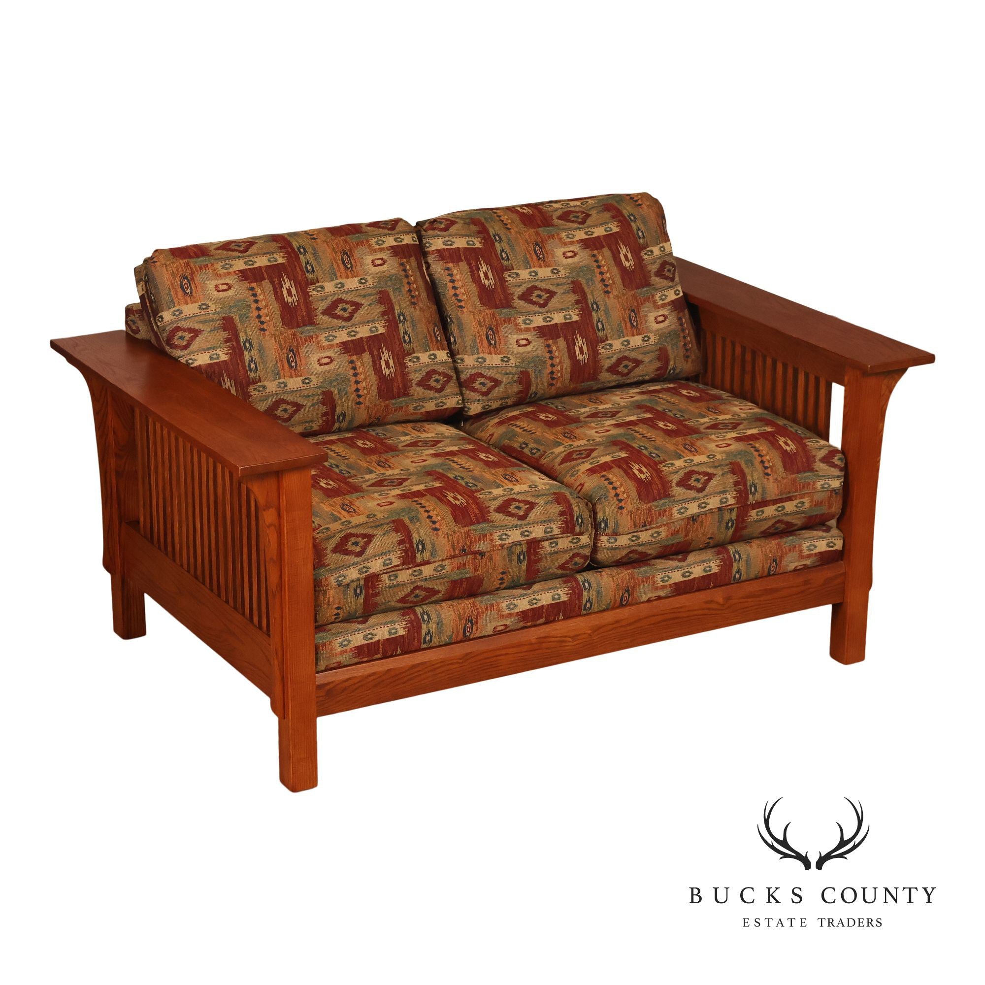 Bassett Furniture Mission Style Oak Spindle Settee