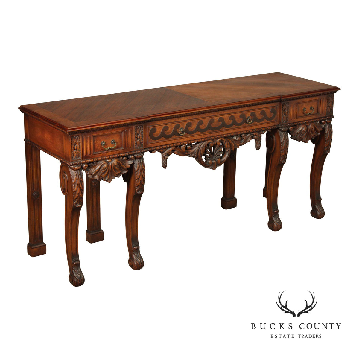 Traditional Georgian Style Carved Walnut Console Table