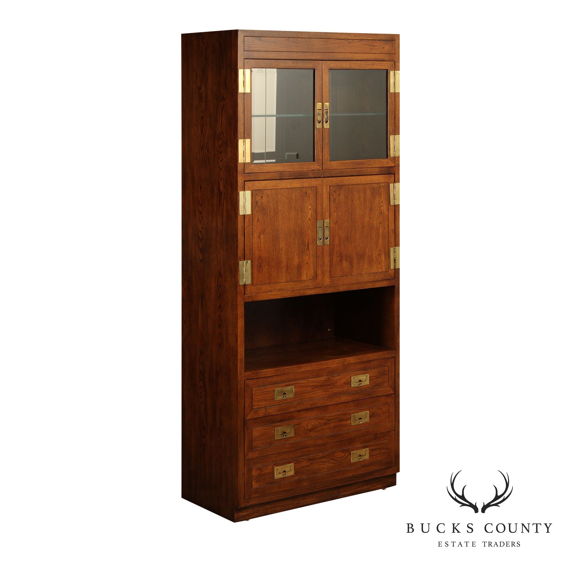 Henredon 'Scene One' Campaign Style Oak Bookcase Display Bar Cabinet