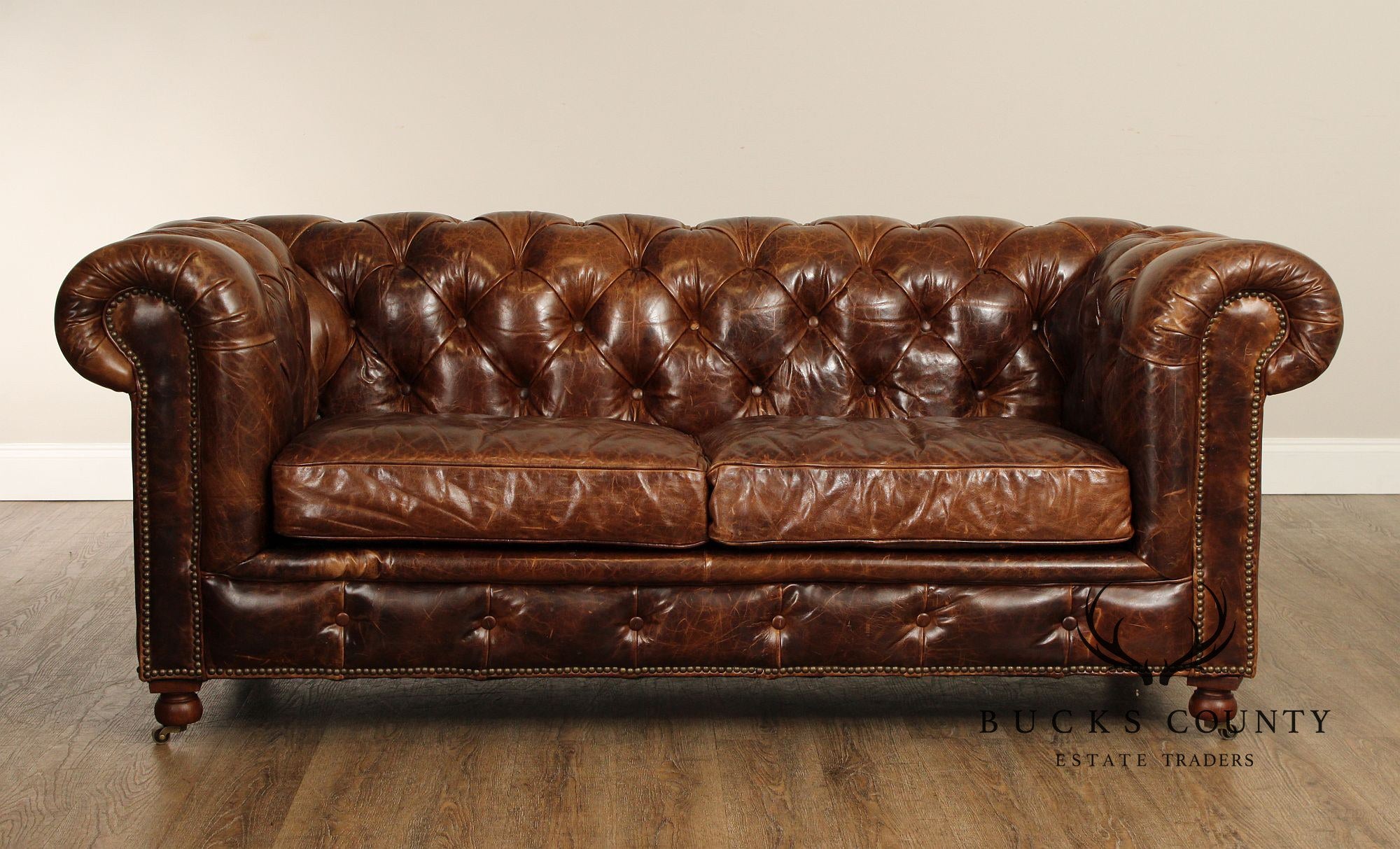 Restoration Hardware Brown Leather 'Kensington' Chesterfield Sofa