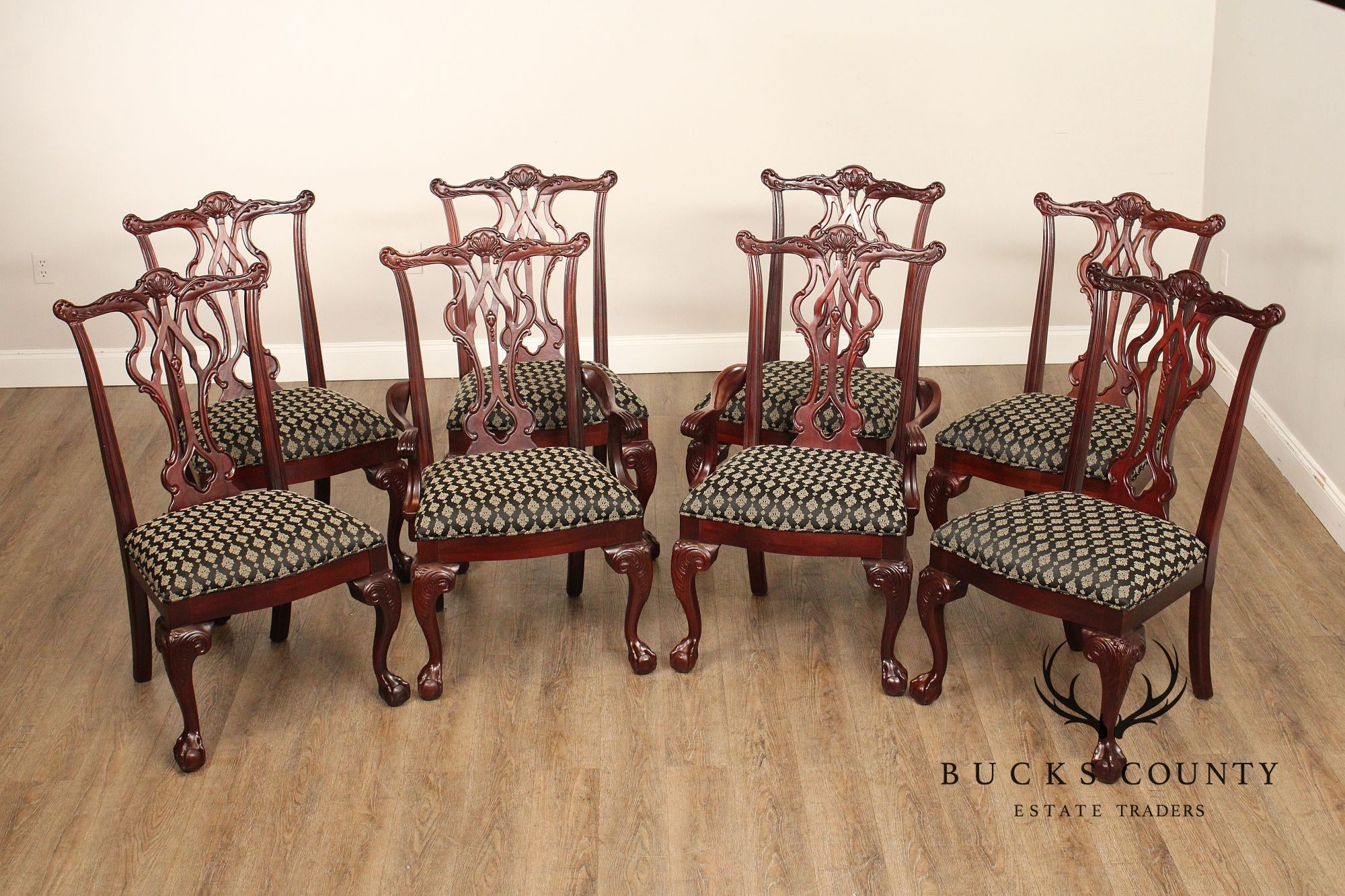 Thomasville Chippendale Style Set of Eight Mahogany Dining Chairs