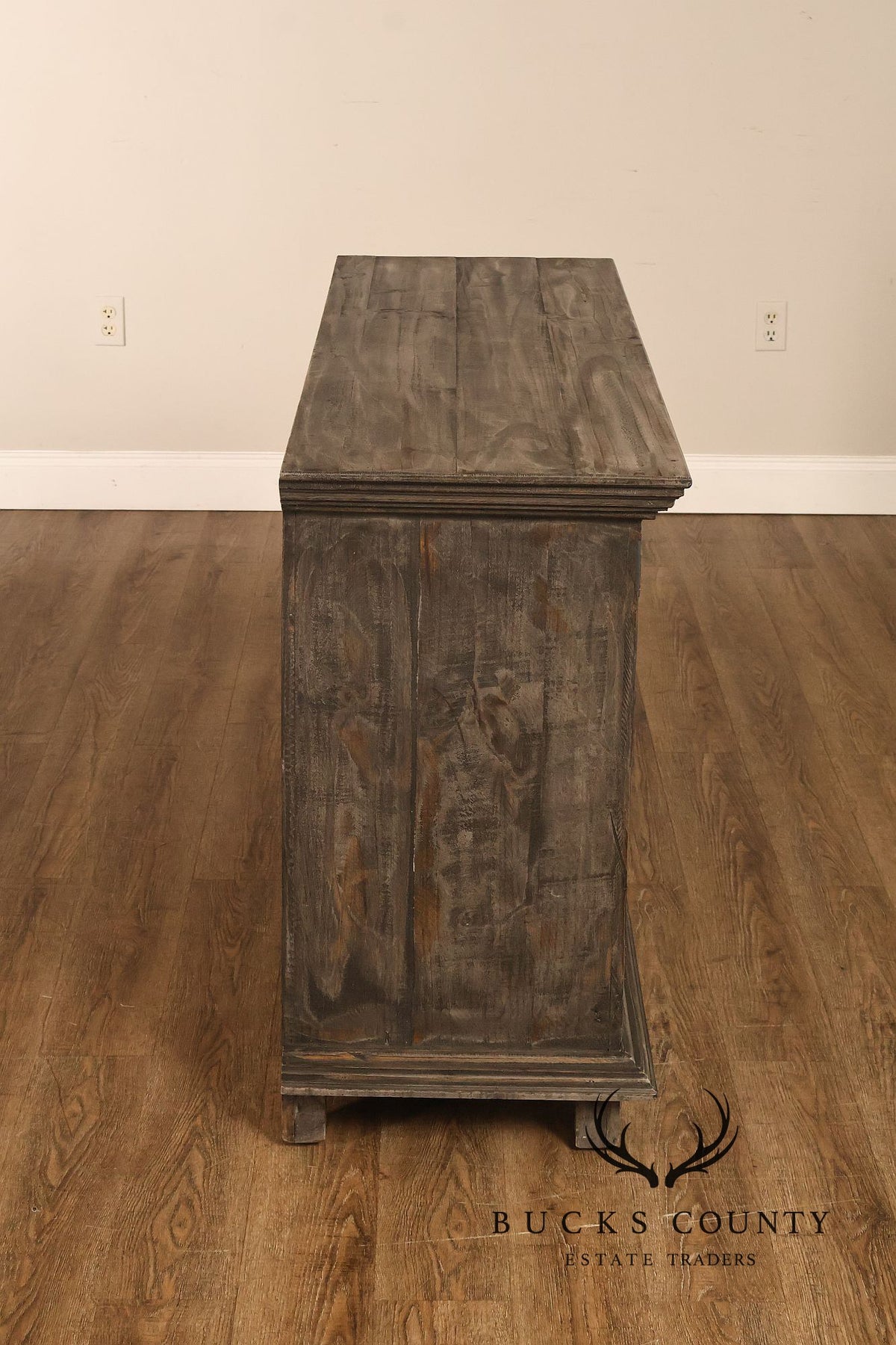 Rustic Gray Wood Four Door Lattice Design Sideboard