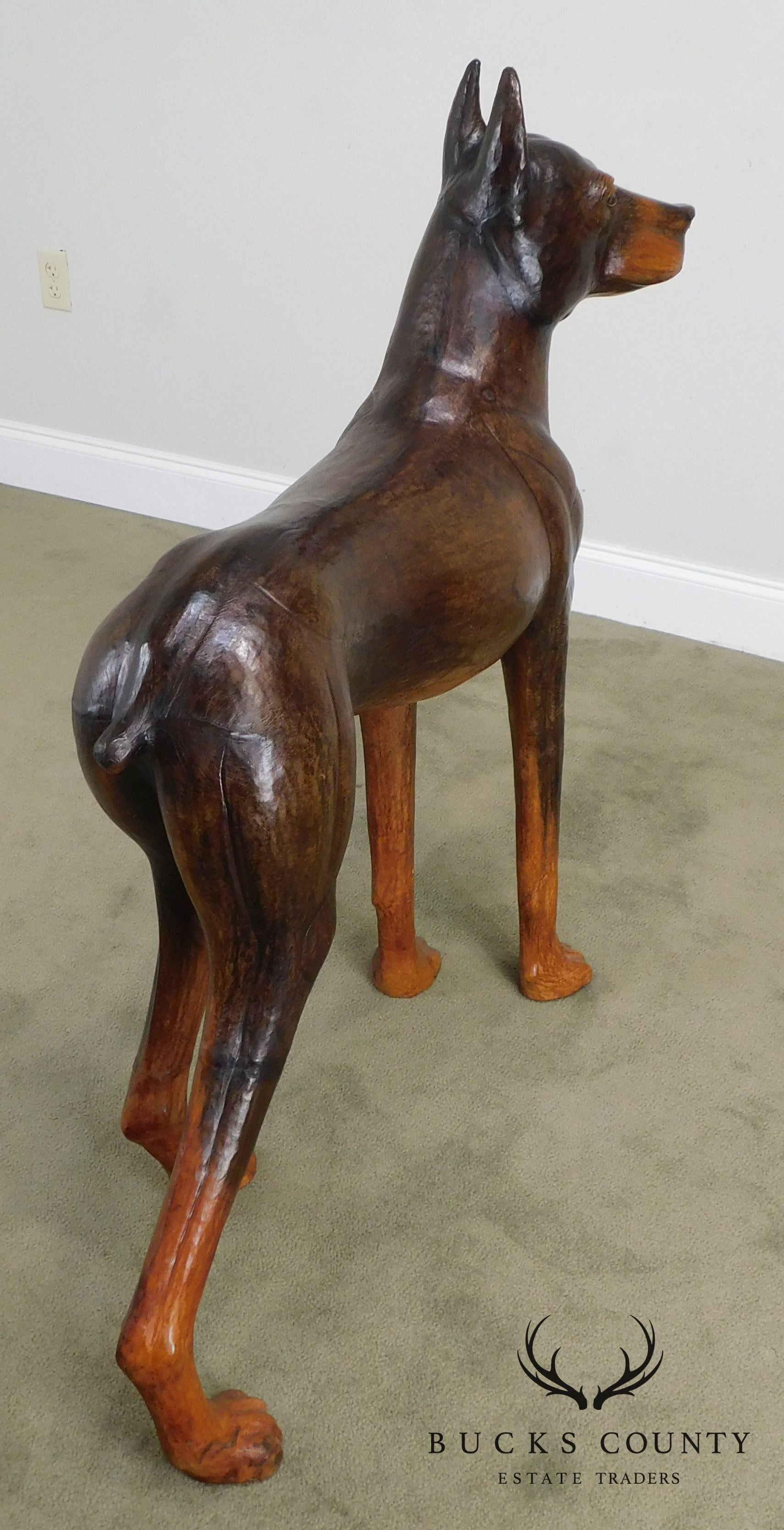 Life Size Leather Wrapped Doberman Pinscher Dog Statue