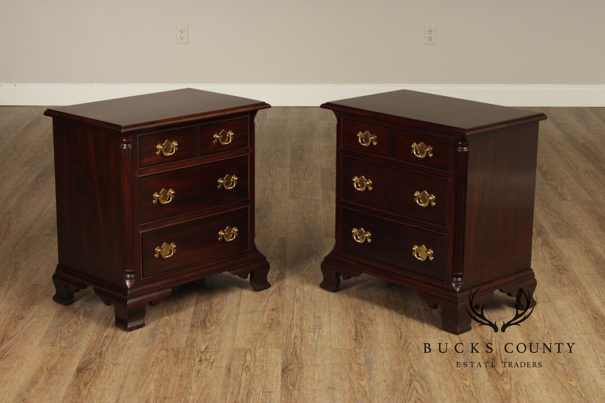 Stickley Chippendale Style Pair of Mahogany Nightstands