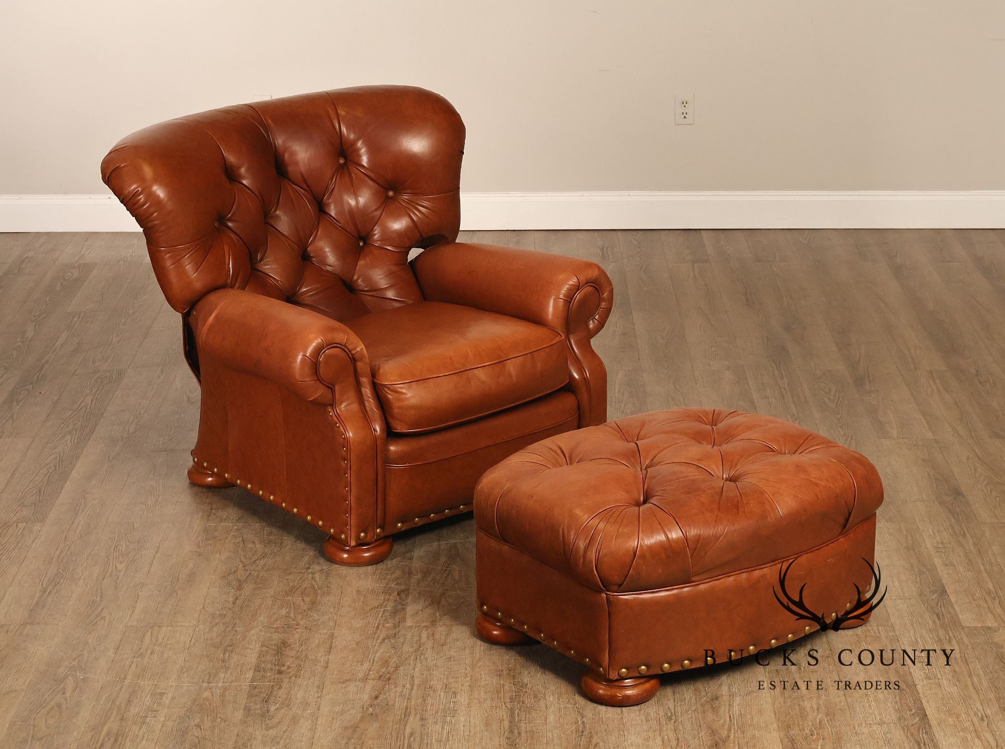 La-Z-Boy Tufted Leather Recliner Chair and Ottoman