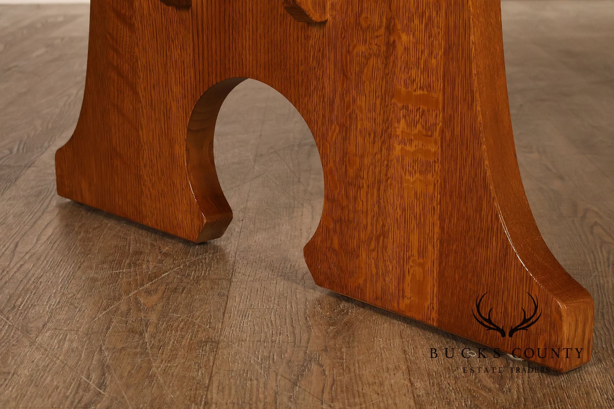 Stickley Mission Collection Oak Trestle Dining Table With Two Leaves