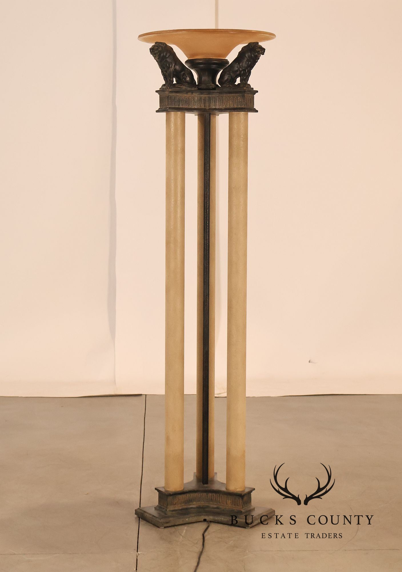 Neoclassical Style Pair Of Floor Lamps With Lion Figures