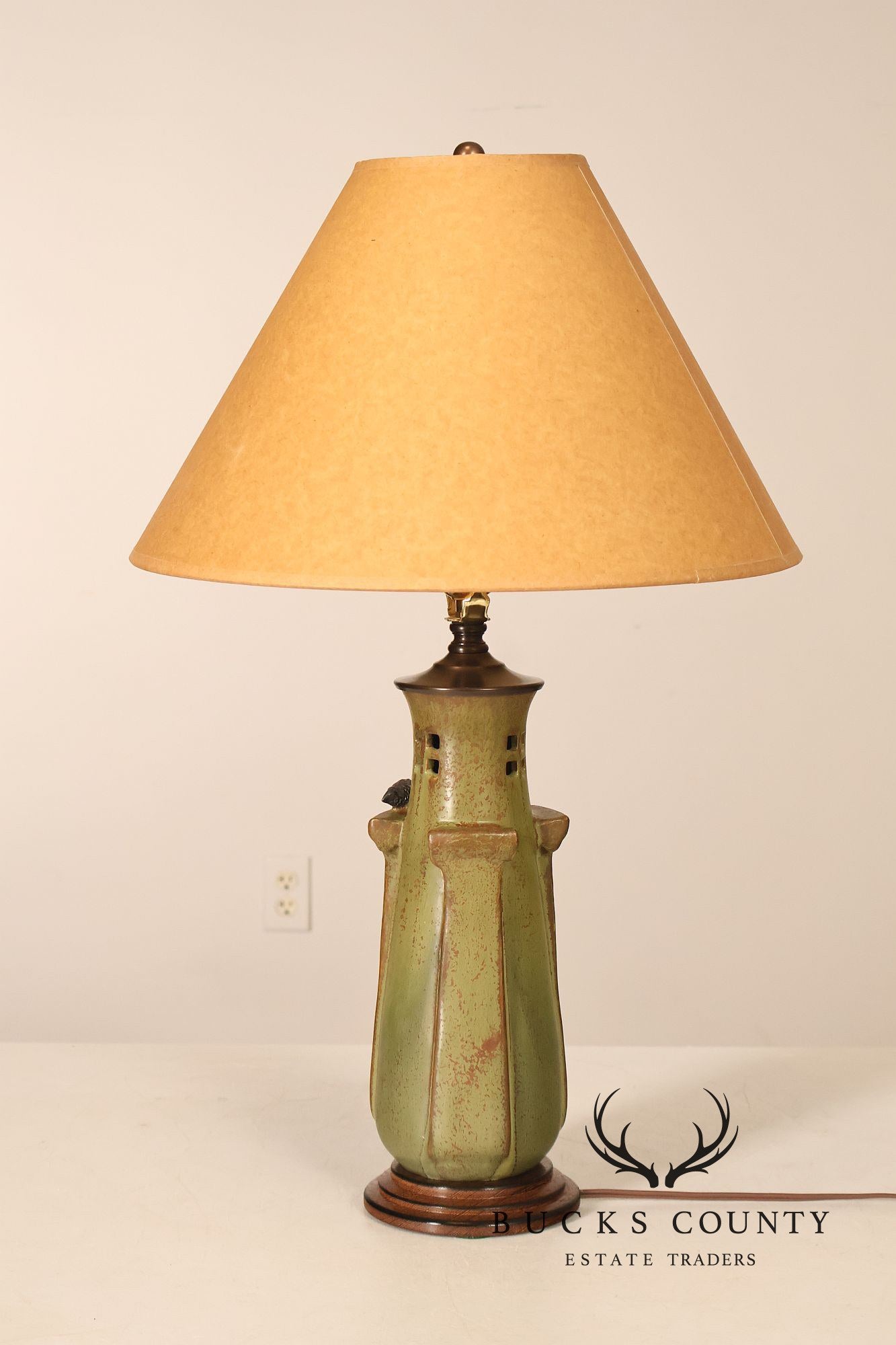 Ephraim Faience Pottery Arts And Crafts Green Lighthouse Table Lamp