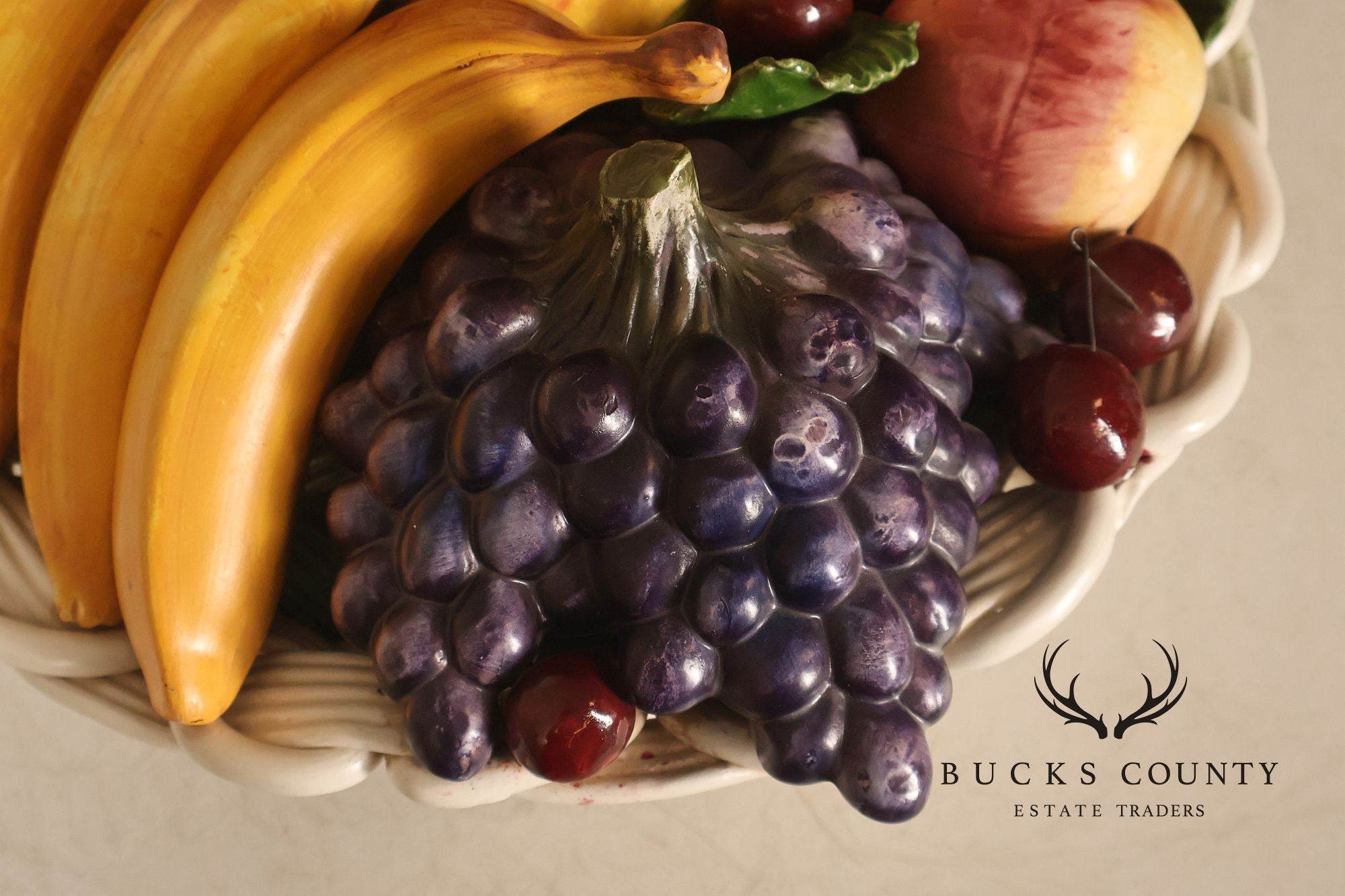 Italian Glazed Ceramic Fruit Basket Centerpiece