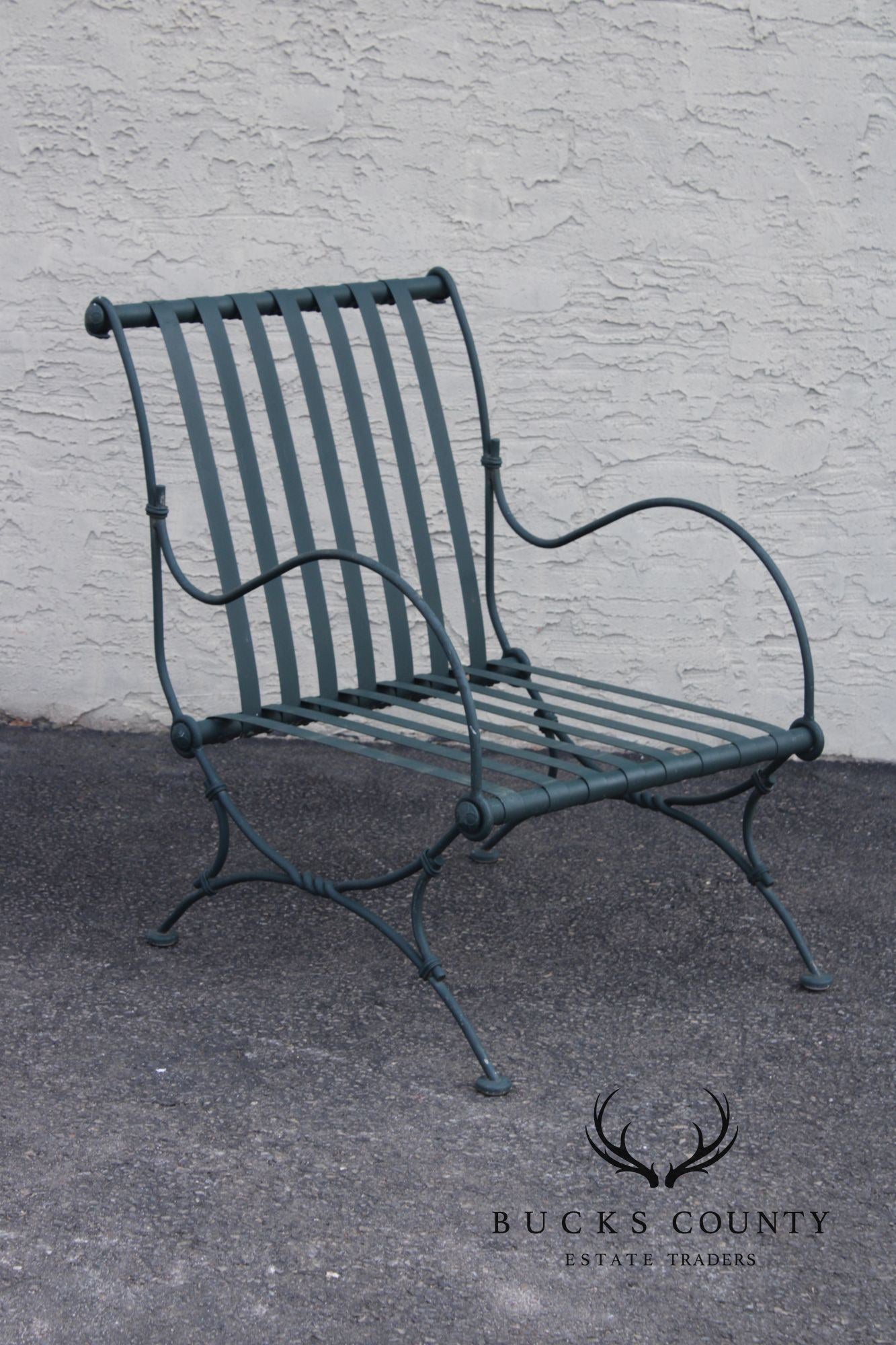 Vintage Wrought Iron Patio Lounge Chair and Ottoman