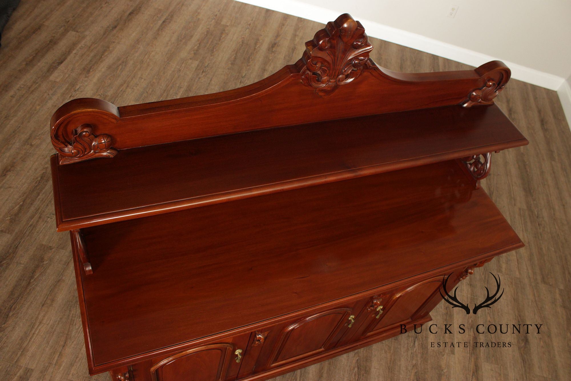 Carved Mahogany Empire Style Sideboard With Back Bar