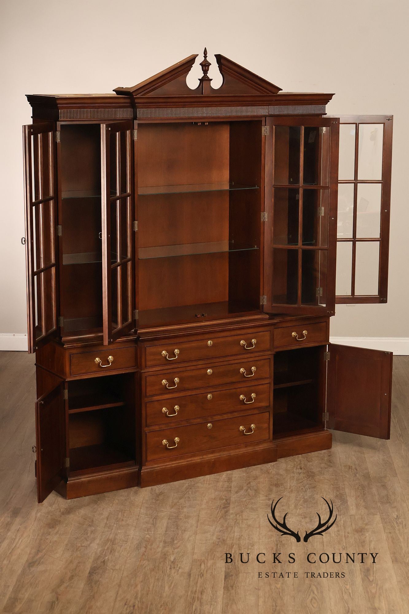 Stickley Traditional Style Cherry Breakfront China Cabinet