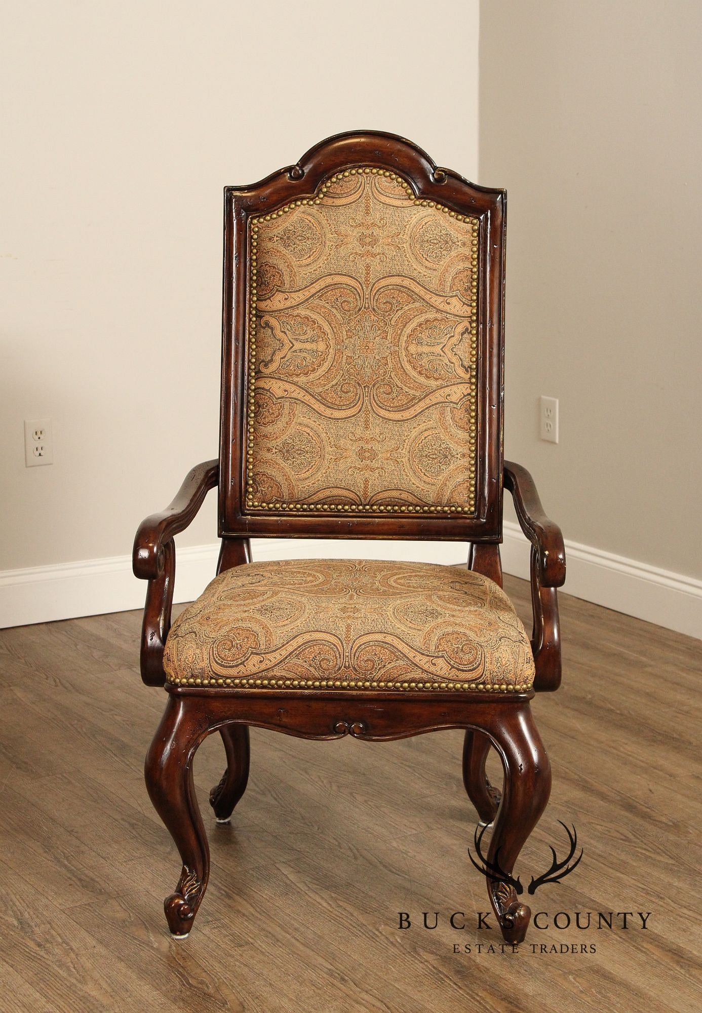 French Louis XV Style Set of Eight Carved Frame Upholstered Dining Chairs