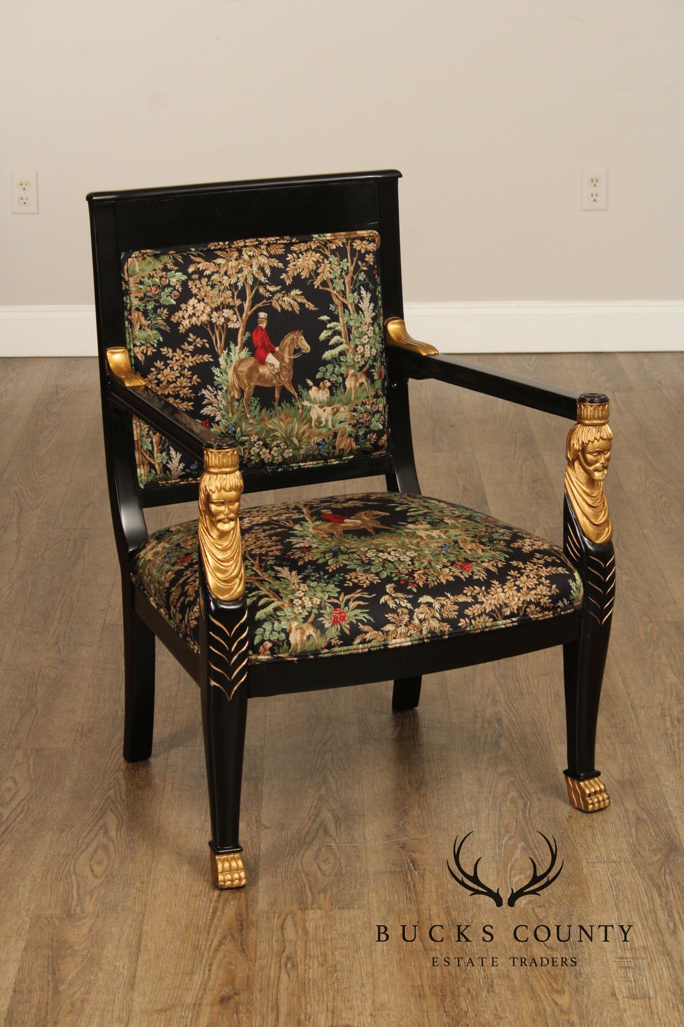 Empire Style Ebonized and Partial Gilt Armchair