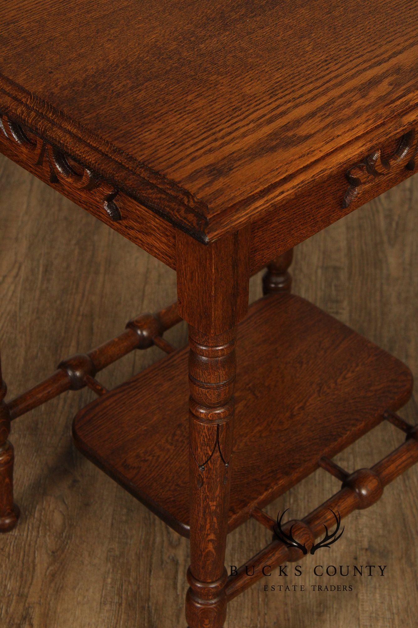 Antique Victorian Carved Oak End Table