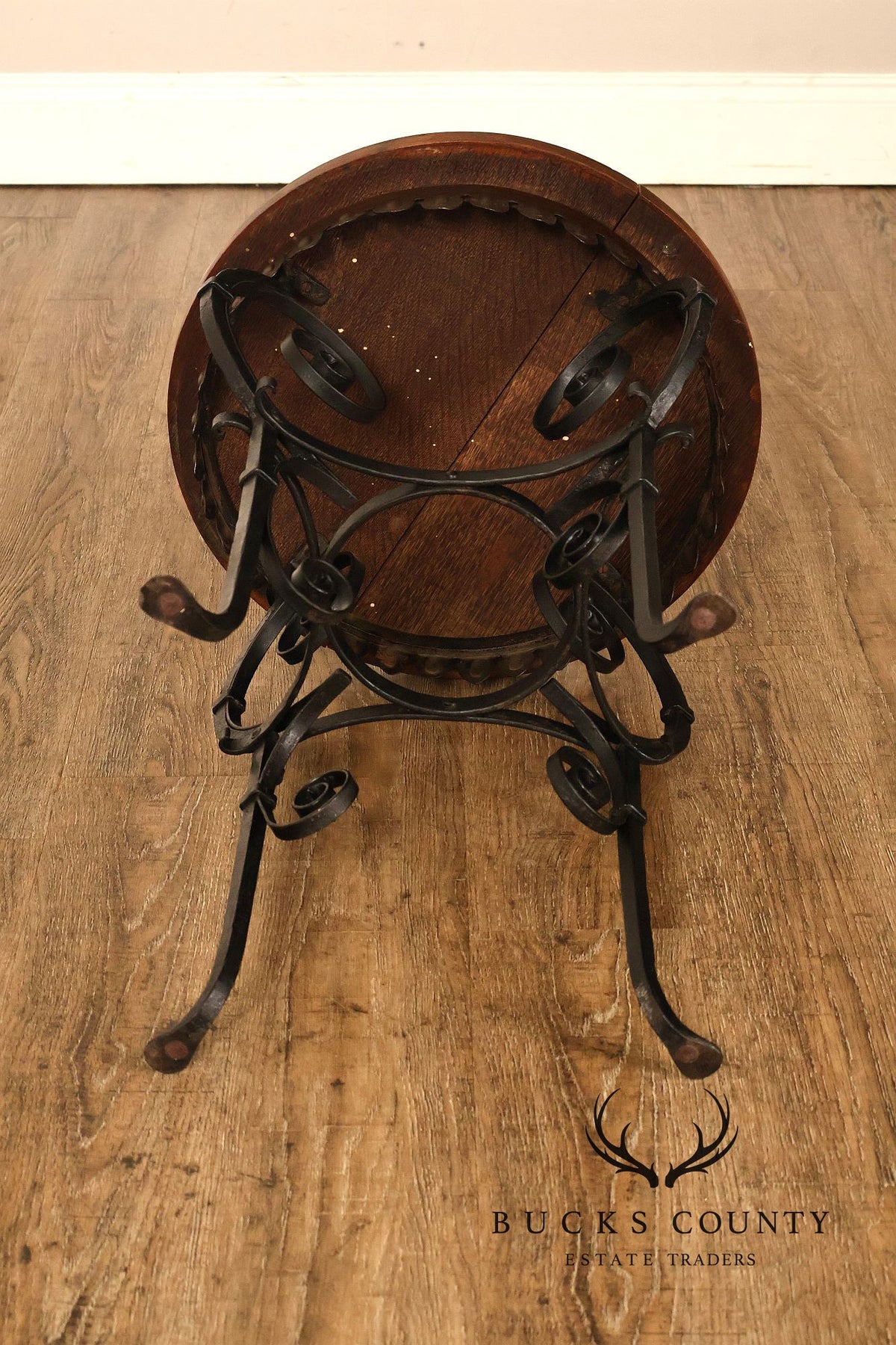 Spanish Revival Style Oak and Wrought Iron Accent Table