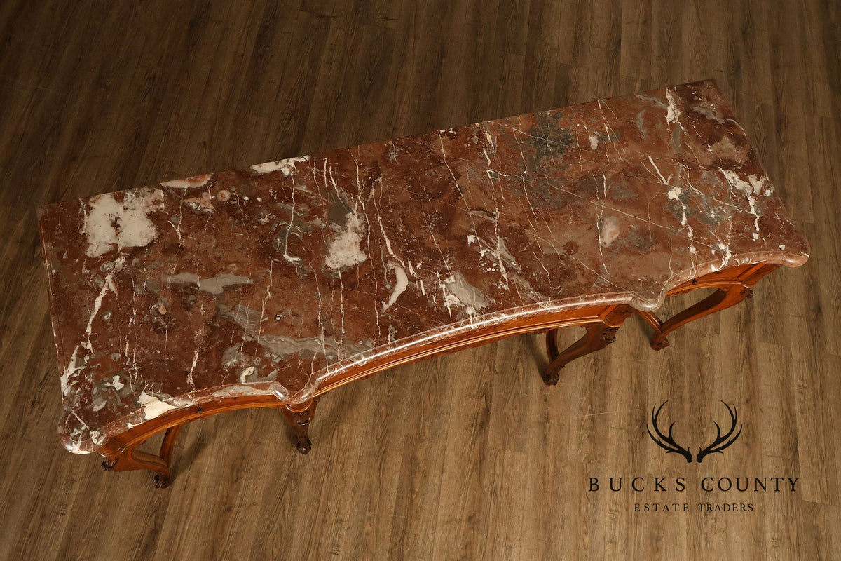 Antique French Louis XV Style Carved Walnut Marble Top Sideboard