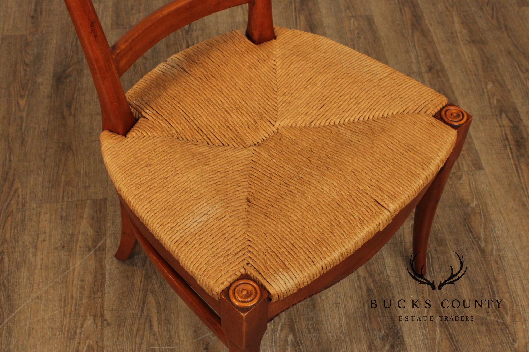 Federal Style Set of Four Eagle-Carved Rush Seat Dining Chairs