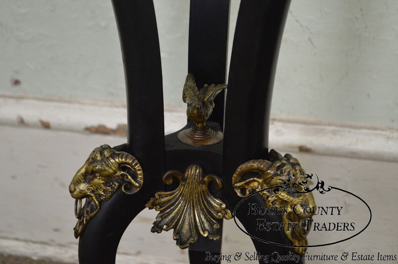 Regency Style Black Marble Top Pedestal w/ Bronze Ram Heads Serpents & Hoof Feet