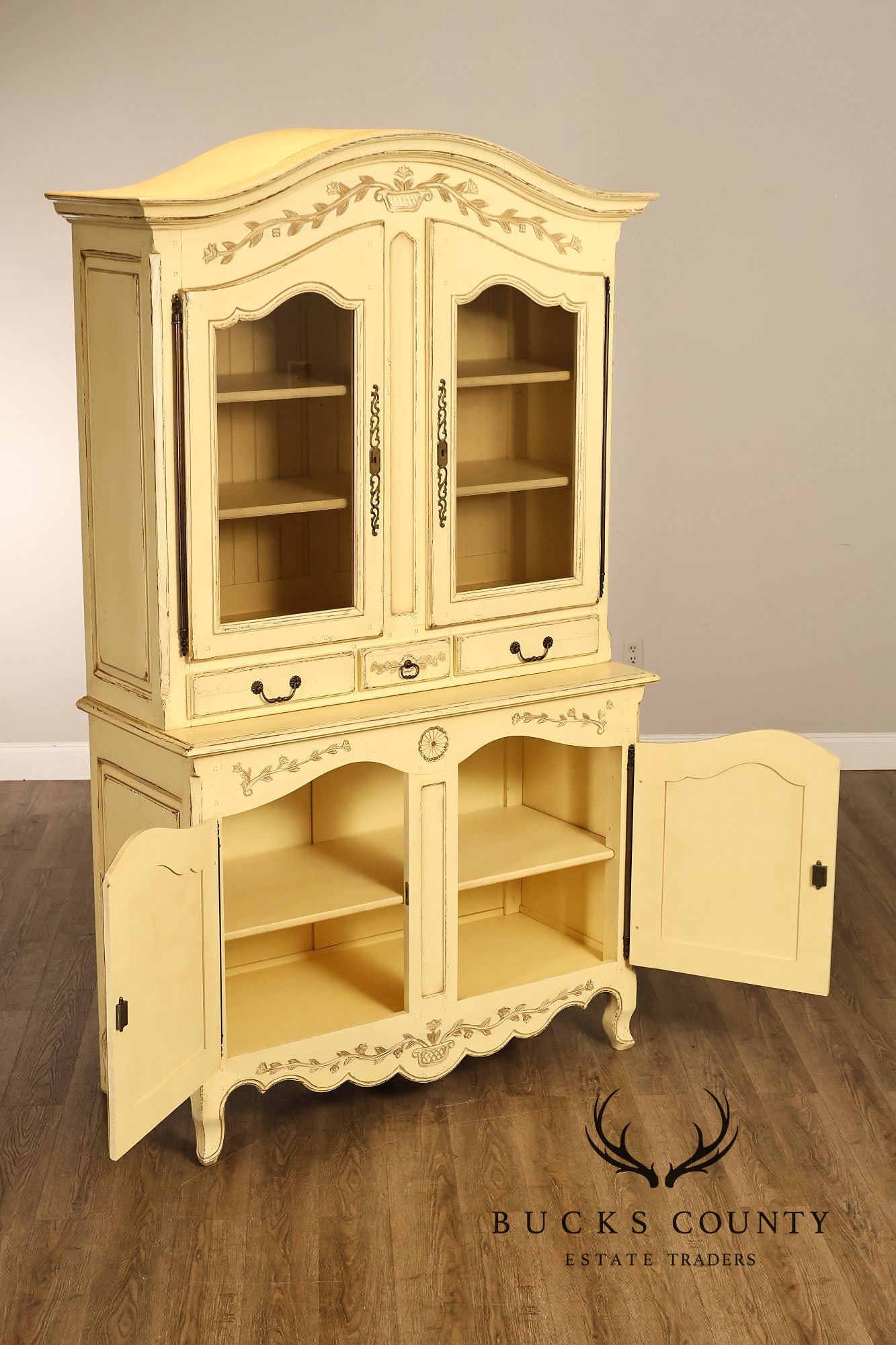 French Country Style Distress Painted China Cabinet