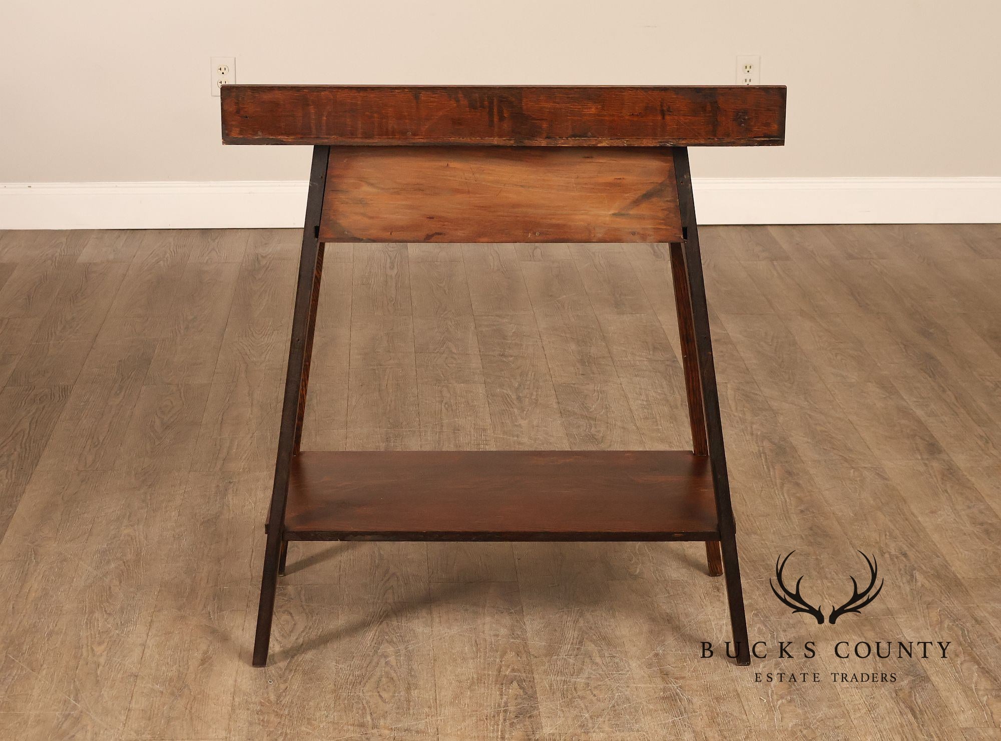 Antique Arts And Crafts Style Solid Oak Console Table With Drawer