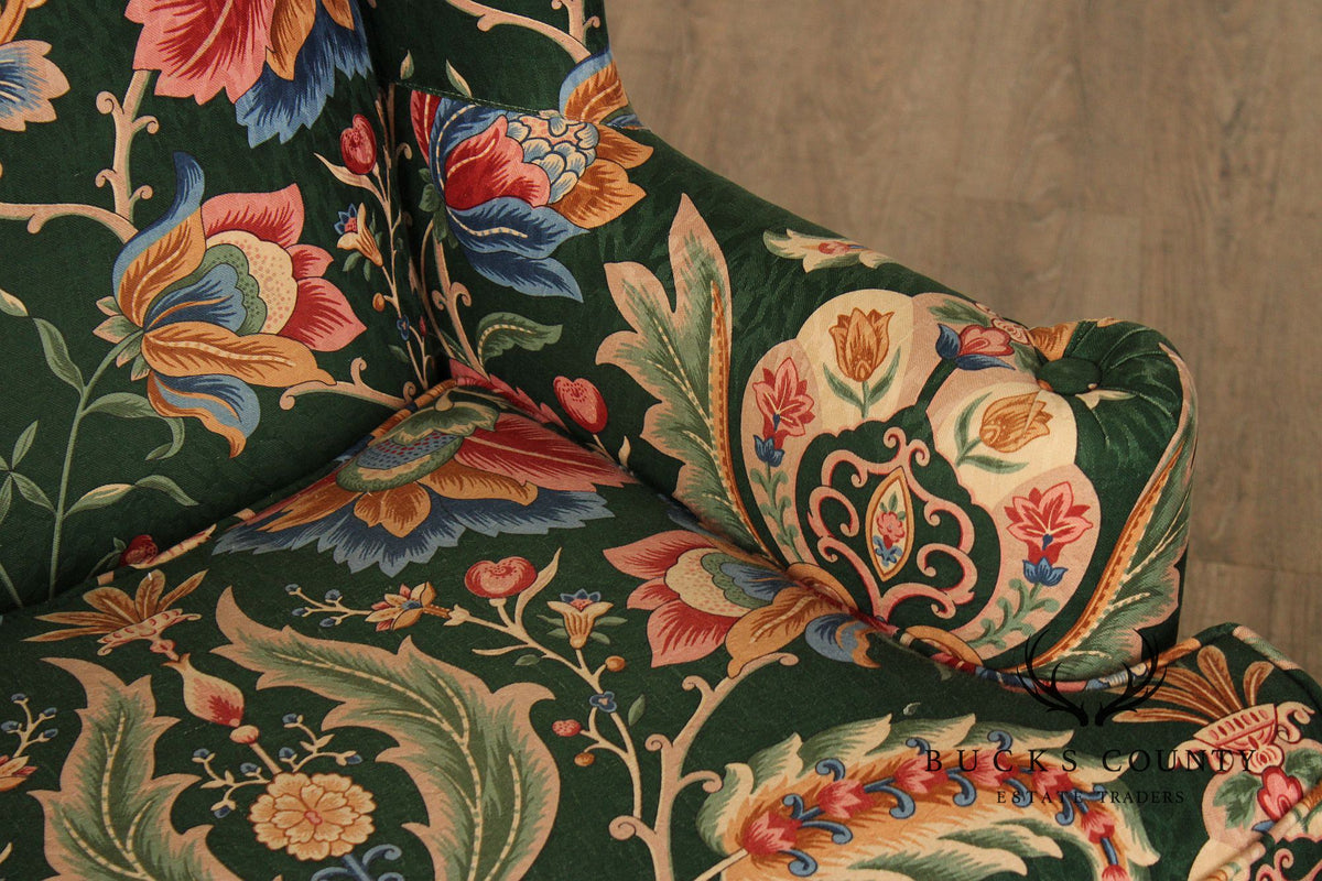 Ethan Allen Floral Upholstered Chippendale Style Wingback Chair