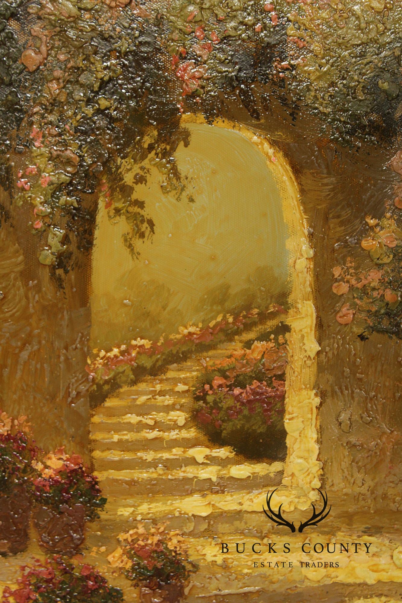 European School Oil Painting, Garden Stairway