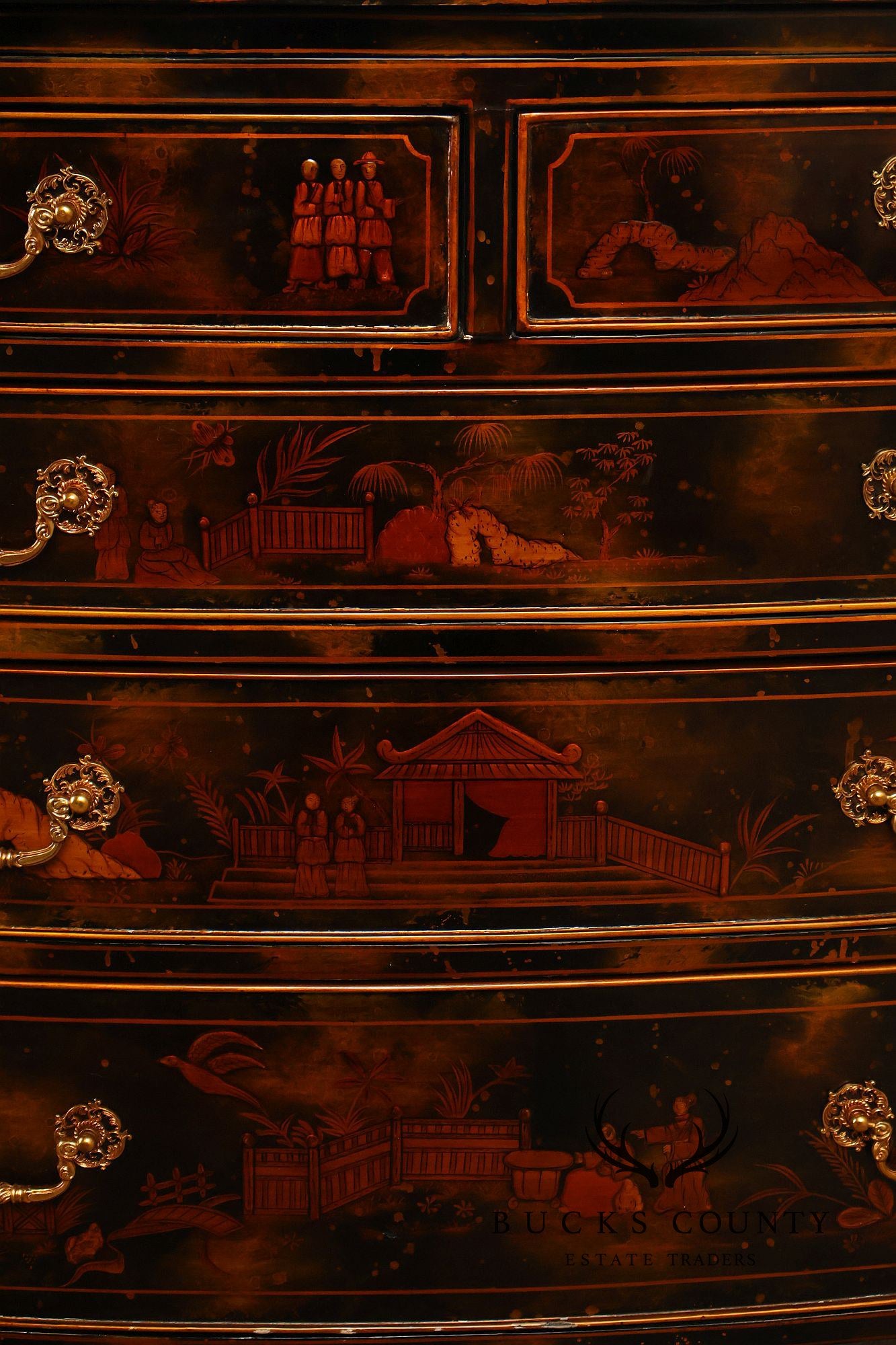Maitland Smith Chinoiserie Bow Front Chest of Drawers