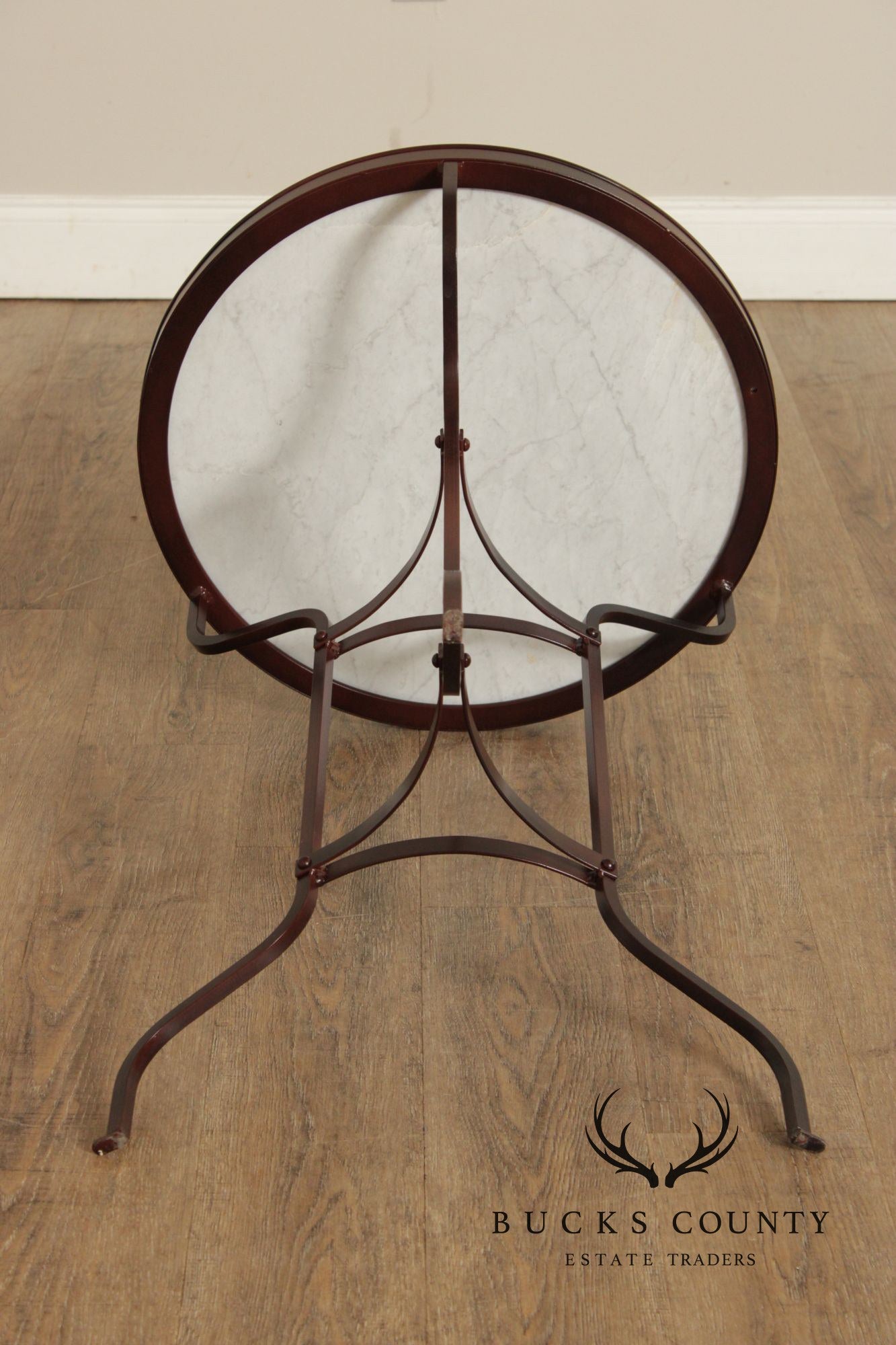 Vintage Wrought Iron and Round Marble Top Side Table