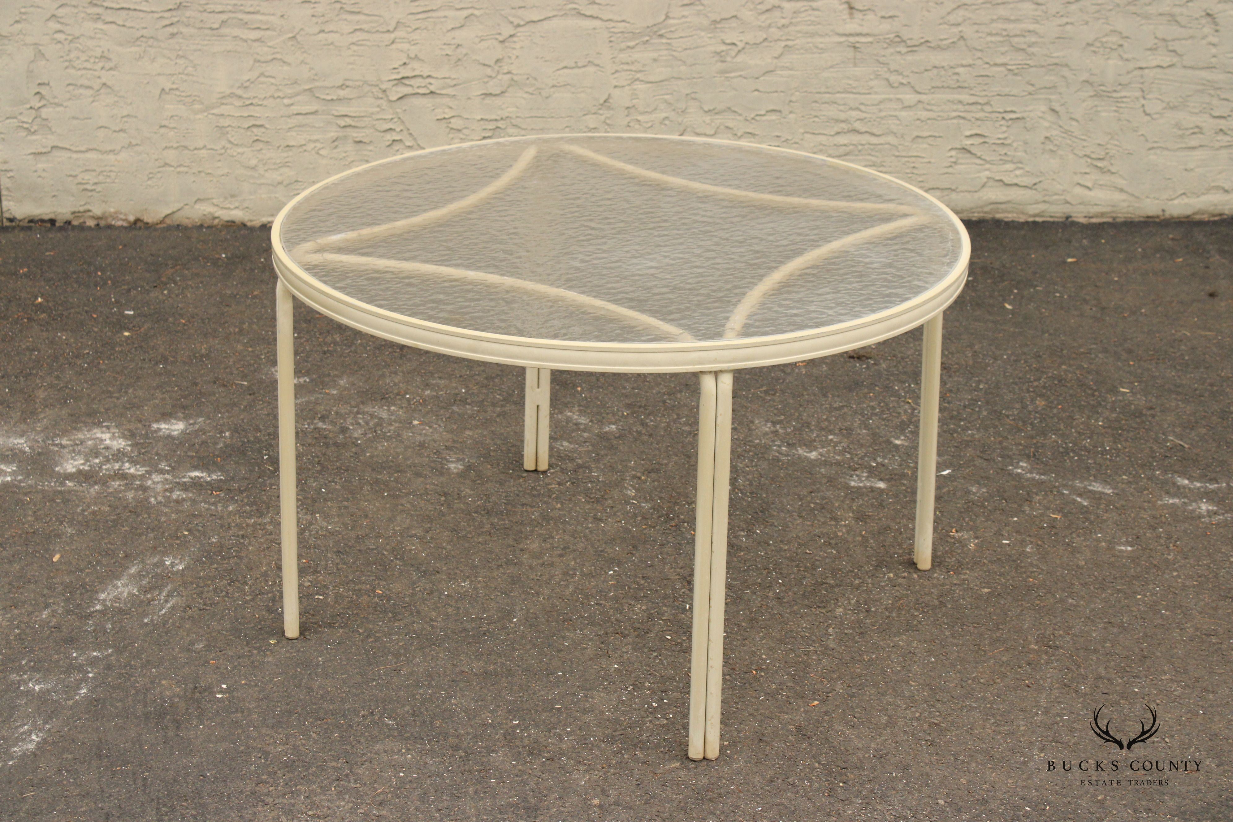 Mid Century Modern Round Aluminum Glass Top Patio Dining Table