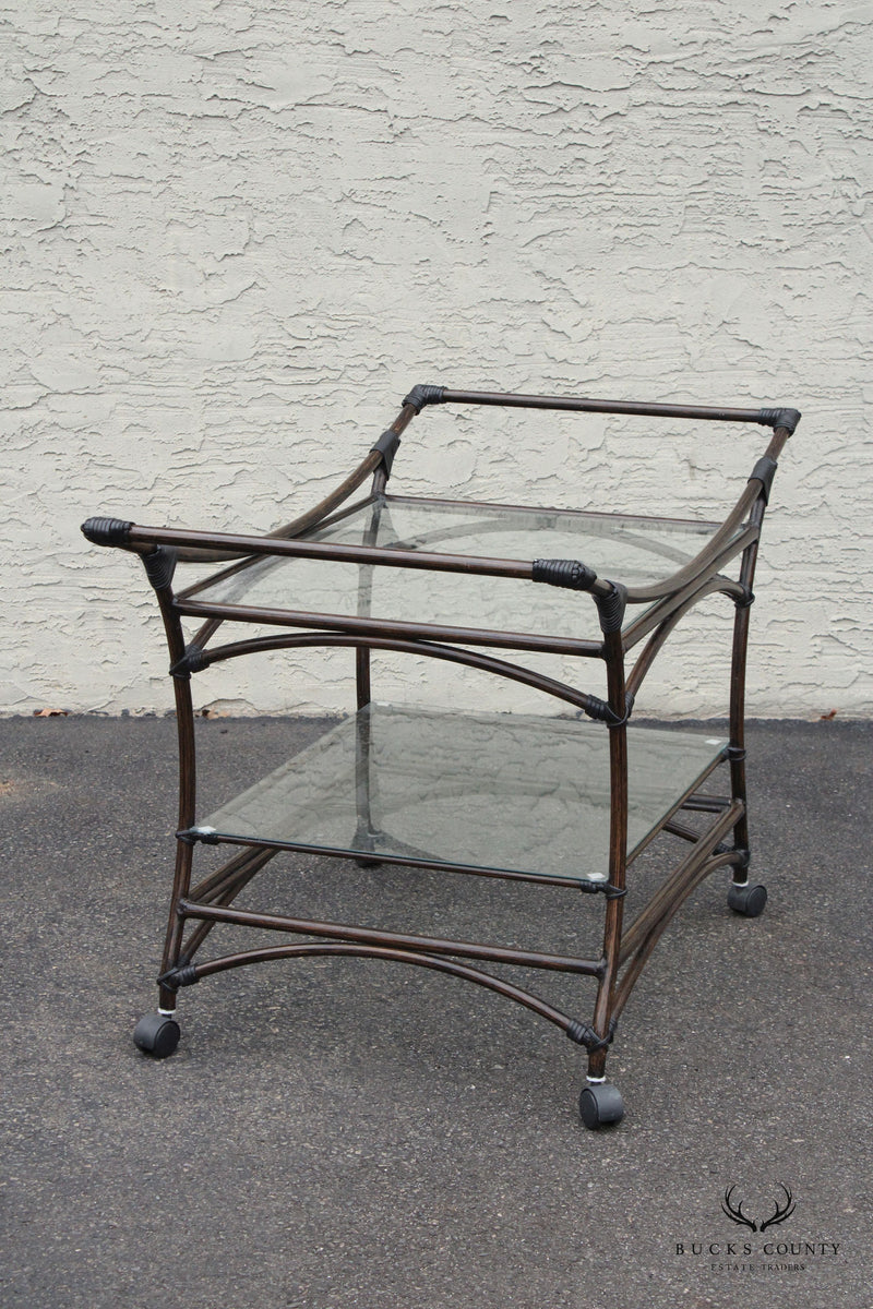 Contemporary Faux Rattan Rolling Bar Cart