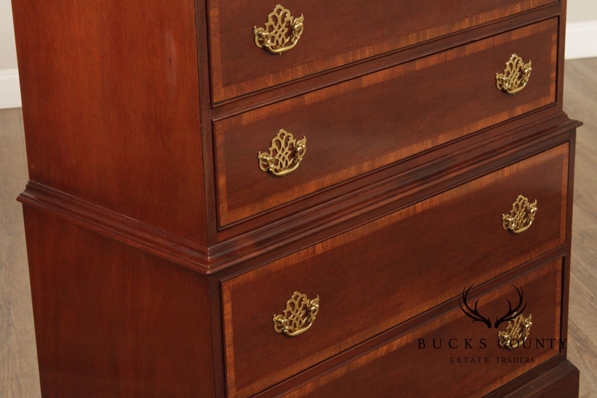 Hickory Furniture Inlaid Mahogany Chippendale Style Tall Chest of Drawers