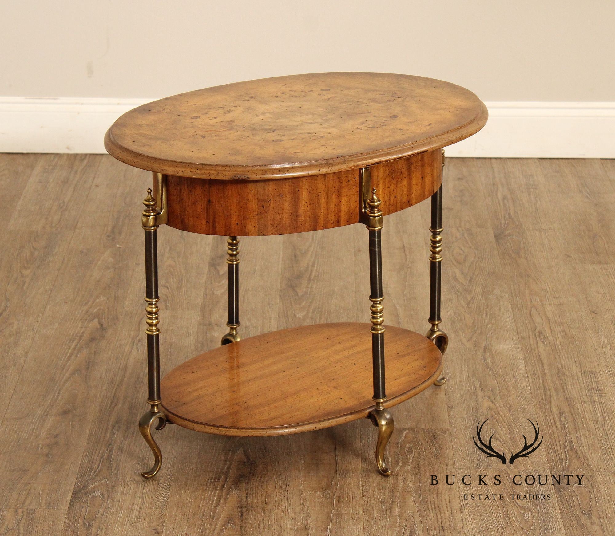 French Empire Style Two-Tier Burlwood Side Table