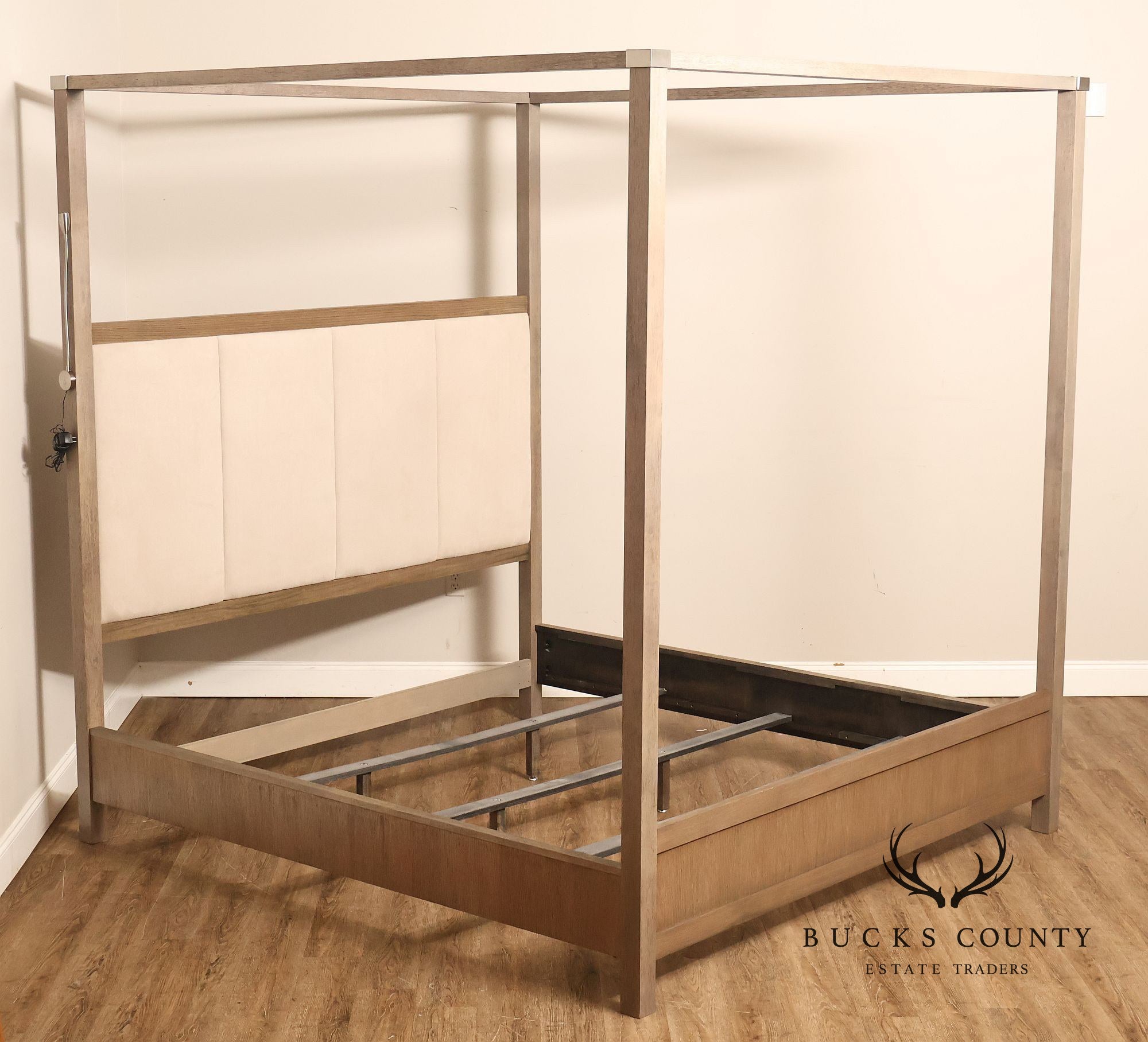 Rachel Ray Home By Legacy Classic Modern King Size Canopy Poster Bed With Upholstered Headboard