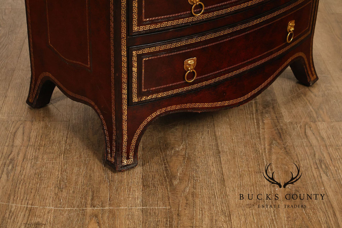 Maitland-Smith Neoclassical Leather Wrapped Bow Front Bedside Chest